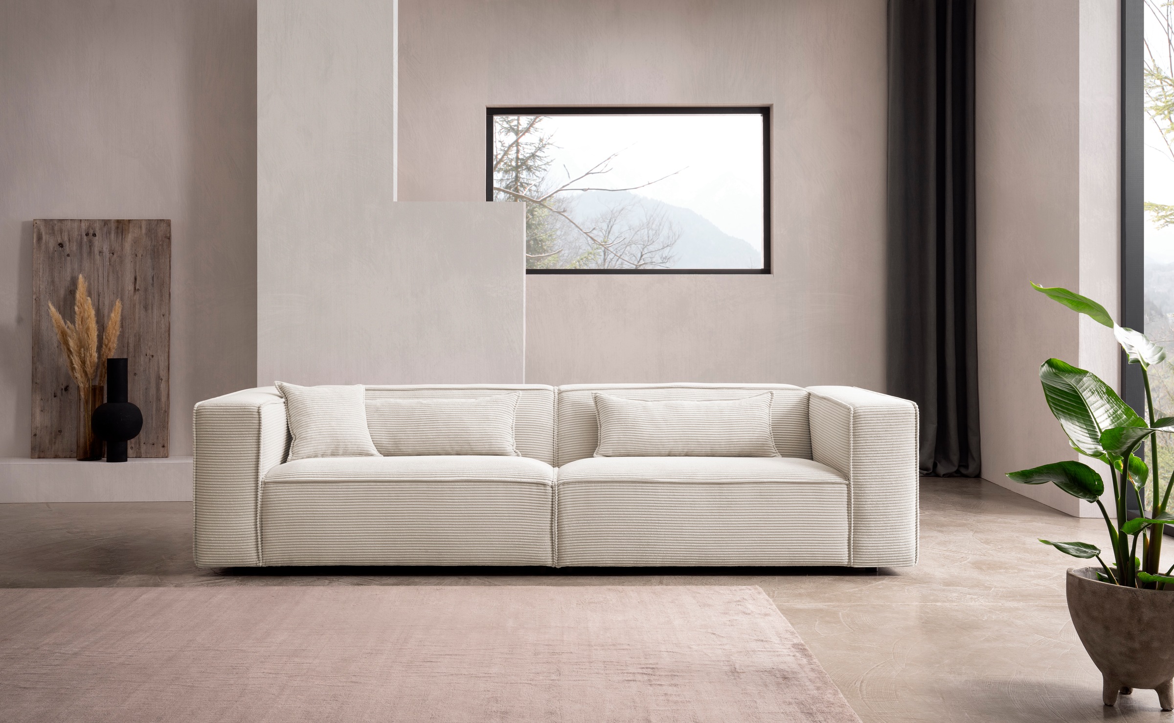 LeGer Home by Lena Gercke 3-Sitzer »PIARA, Couch mit Kedernaht, Sofa in Cord oder Leinenoptik«, schwarze Füße, bequemer Sitzkomfort