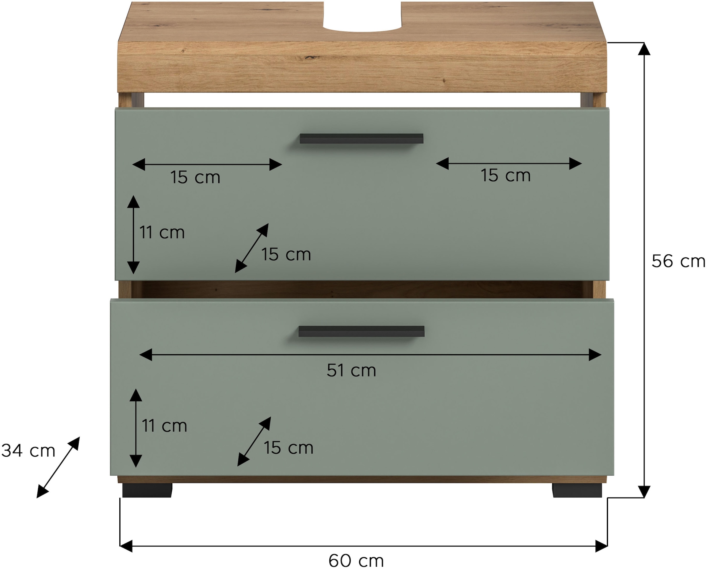 INOSIGN Waschbeckenunterschrank »Siena, Breite 60cm, 2 Schubkästen, mit Siphonausschnitt, MDF-Front«, in verschiedenen Farben erhältlich, Badmöbel, Badschrank, Kommode, Bad