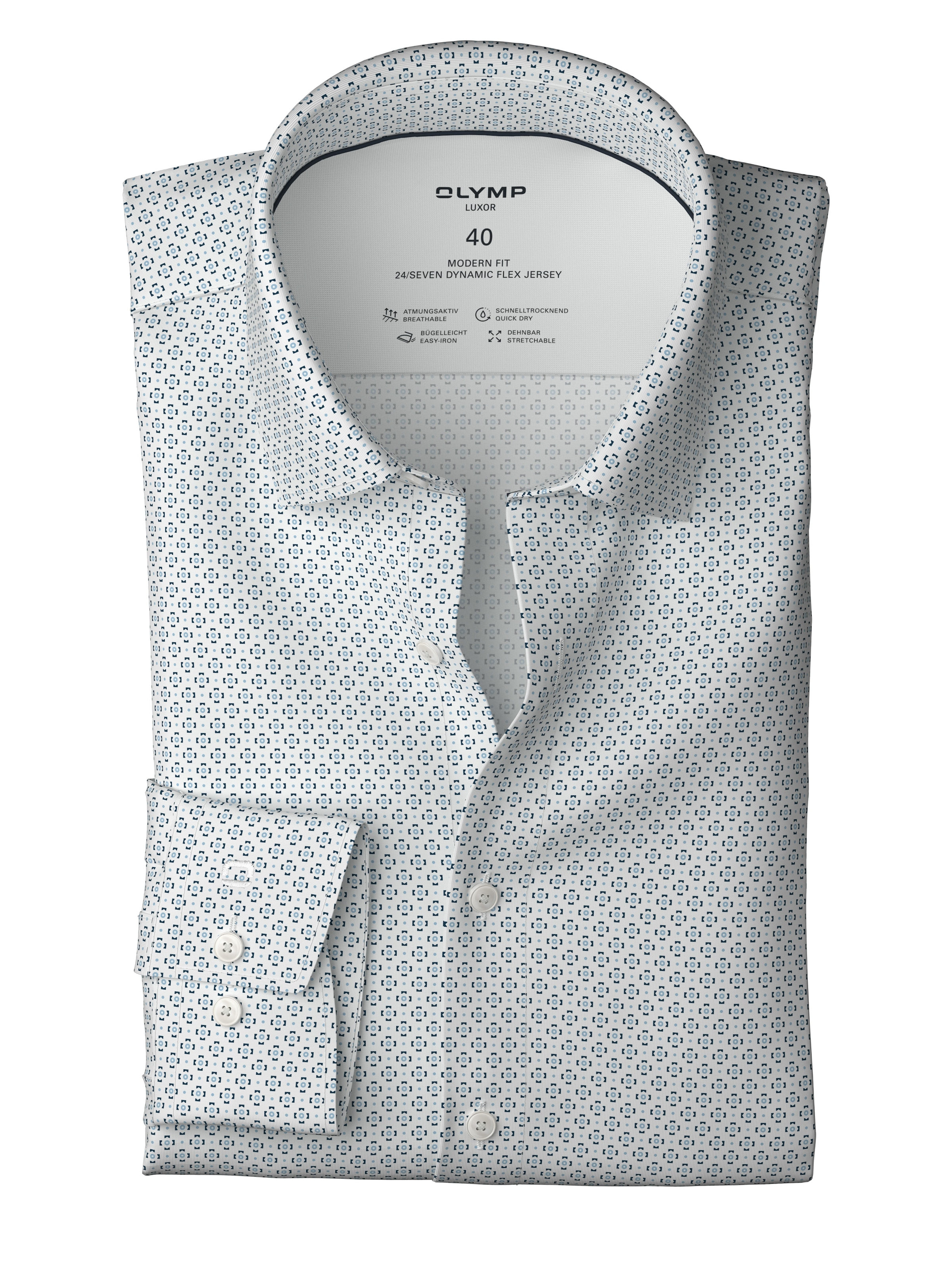 OLYMP Langarmhemd »Luxor 24/Seven modern fit« Atmungsaktiv, gemustert, modern fit, Jersey, Businesshemd