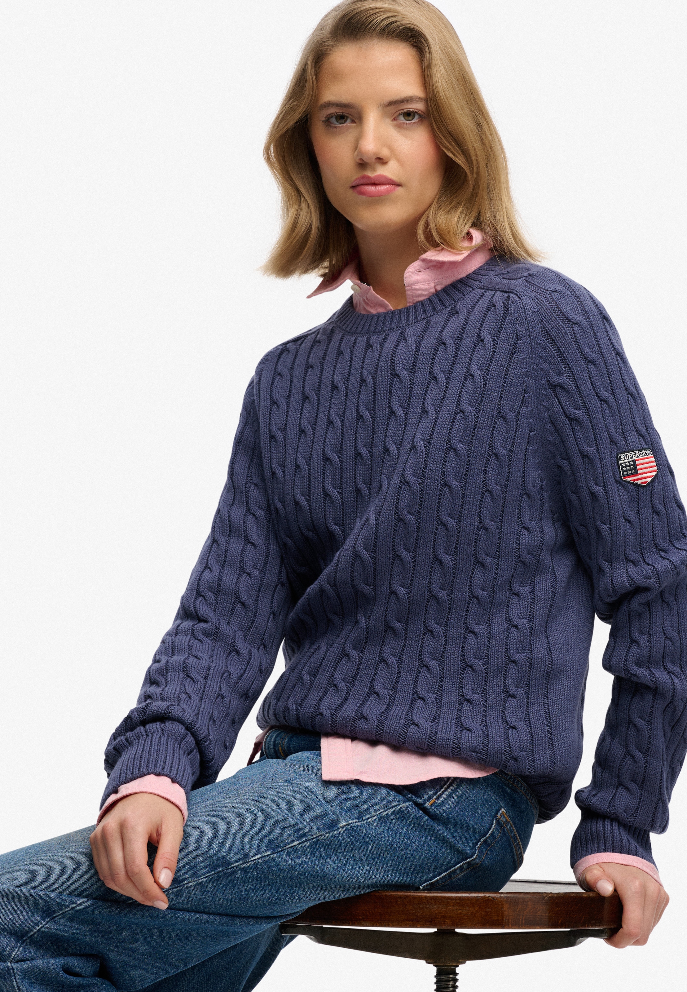 Superdry Strickpullover »SLOUCHY CABLE KNIT« Baumwolle, loose fit