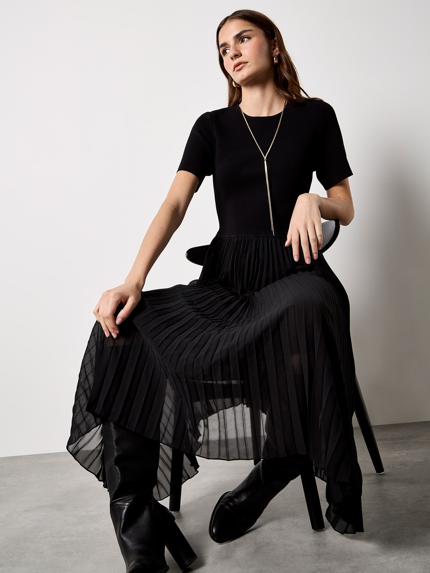 Apricot 2-in-1-Kleid »Kleid im Materialmix« mit Strickoberteil und Plisseerock