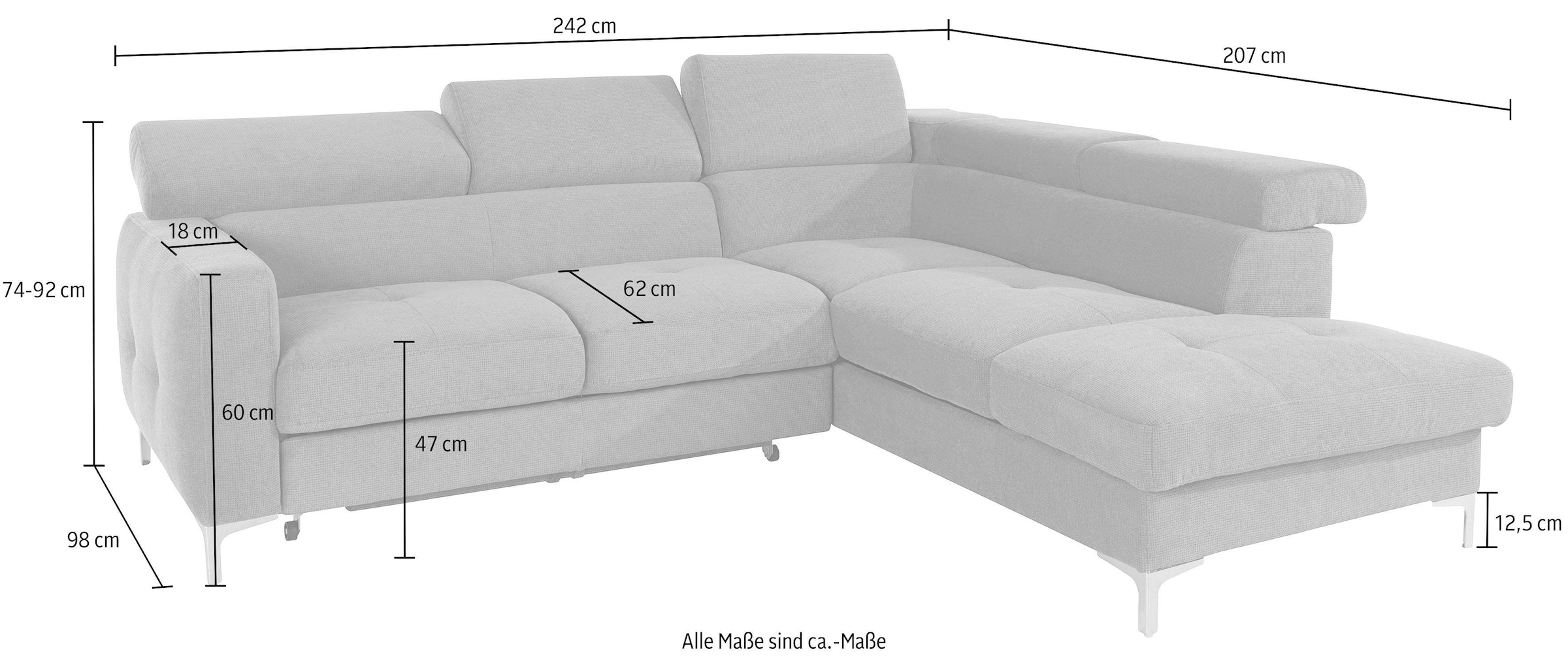 COTTA Polstergarnitur »Sammy L-Form«, (Set), Set bestehend aus: Ecksofa mit Kopfteilverstellung & Hocker