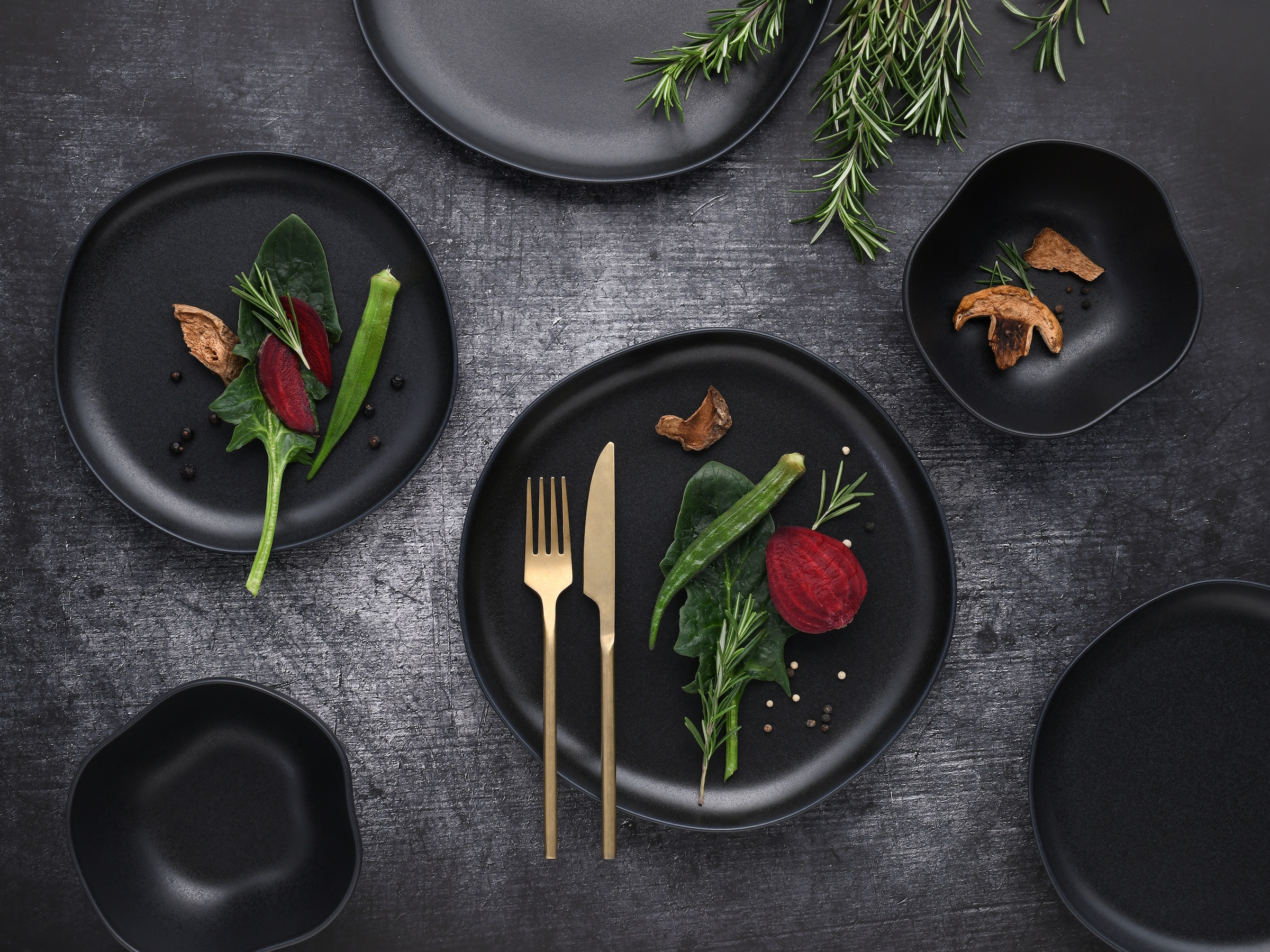 CreaTable Teller-Set »Natura Organic Black, Tellerset 12-tlg« Seidenmatte Glasur