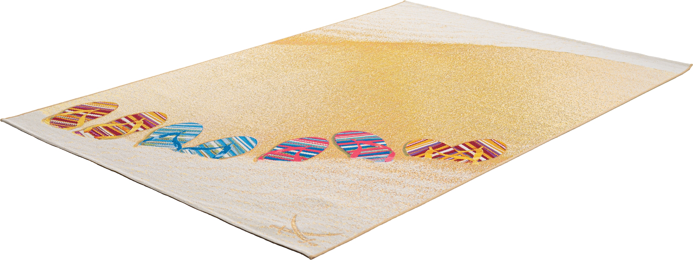 Sansibar Teppich »Rantum Beach SA-017« rechteckig 5 mm Höhe Flachgewebe, modernes Design, Motiv Badelatschen, Outdoor geeignet