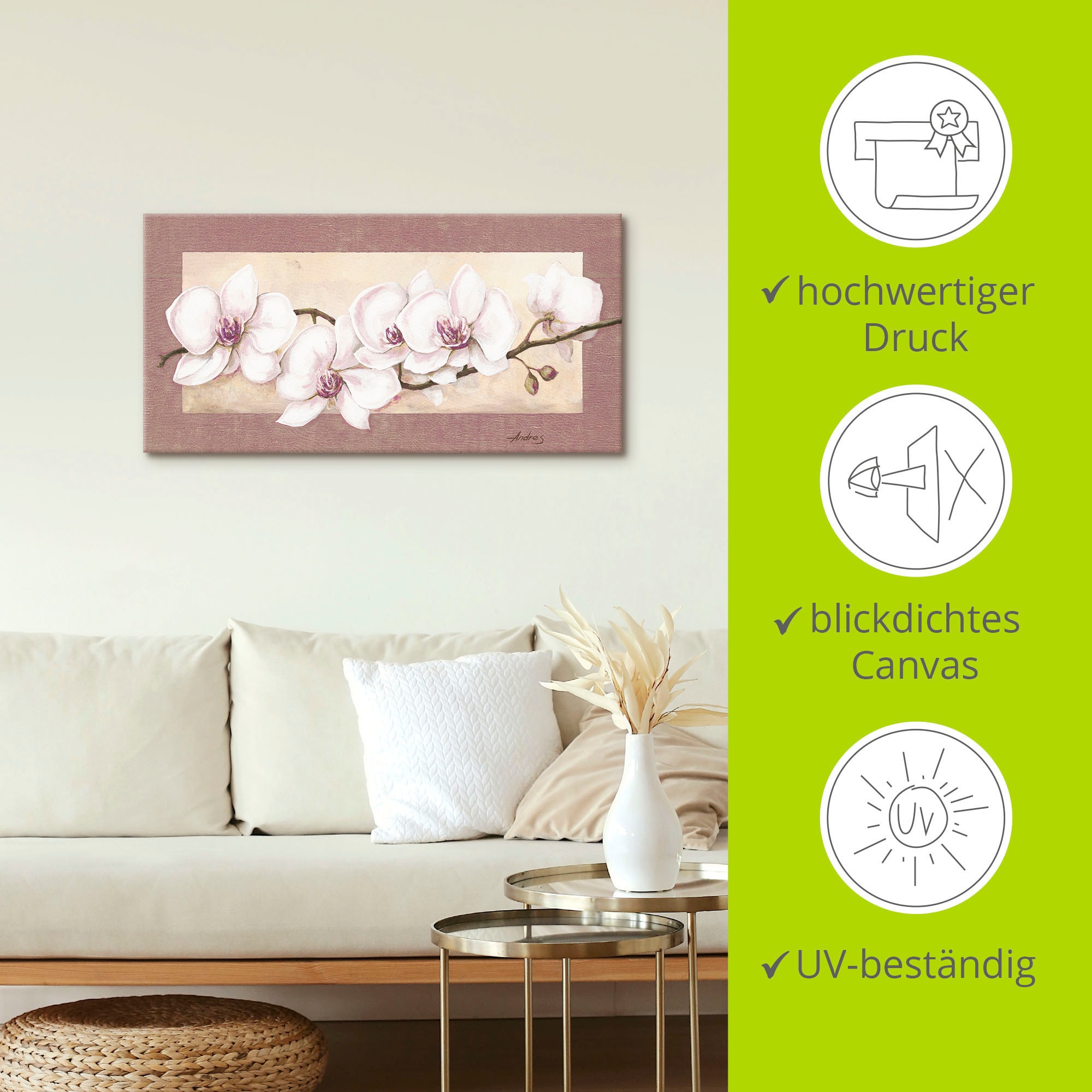 Artland Leinwandbild »Orchideenzweig_in Beerentönen« Blumen 1 Stk. tlg. auf Holzrahmen gespannt