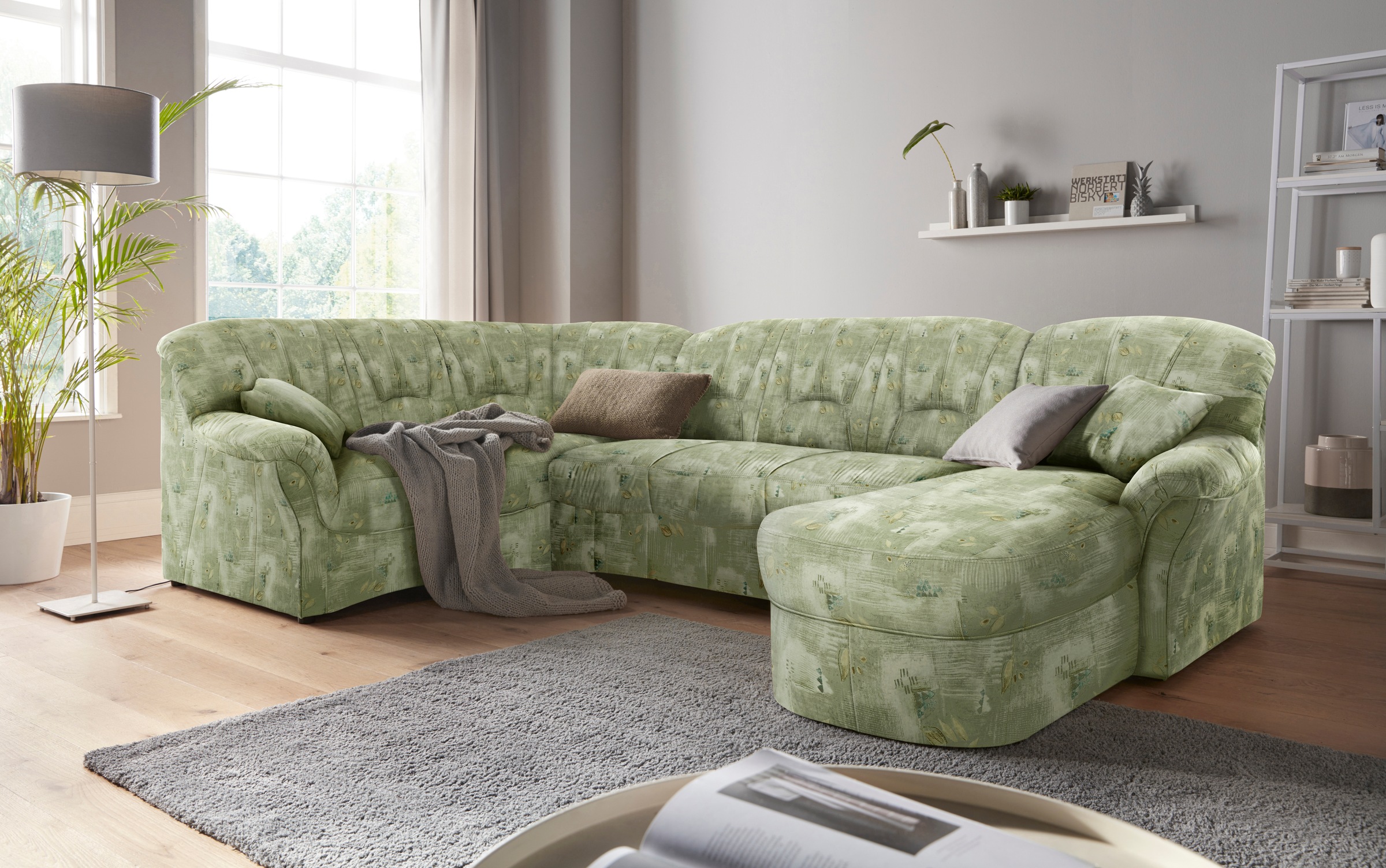 DOMO collection Wohnlandschaft »Bahia U-Form, B/T: 308/200 cm, mit Federkern, belastbar bis 140kg/Sitz«, Microfaser MELROSE®, mocca