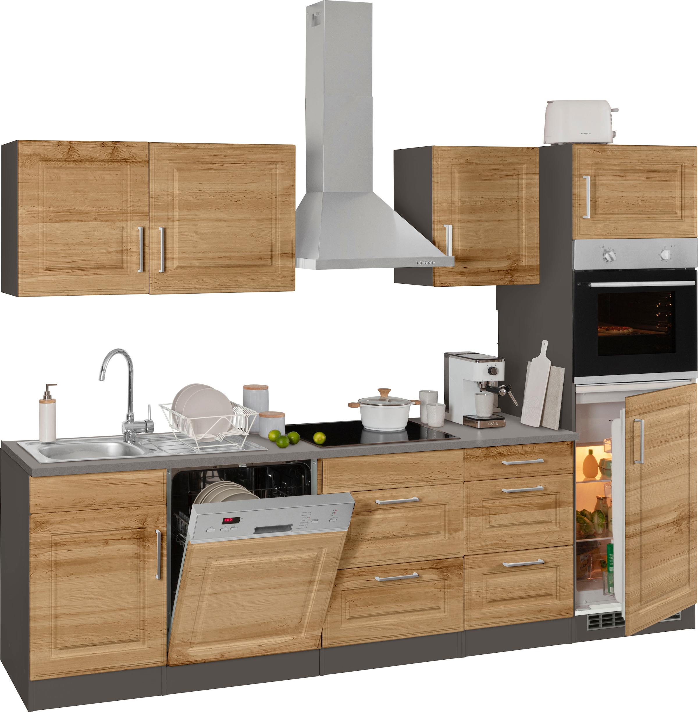 KOCHSTATION Küchenzeile »KS-Stockholm«, Breite 280 cm, mit hochwertigen MDF Fronten im Landhaus-Stil