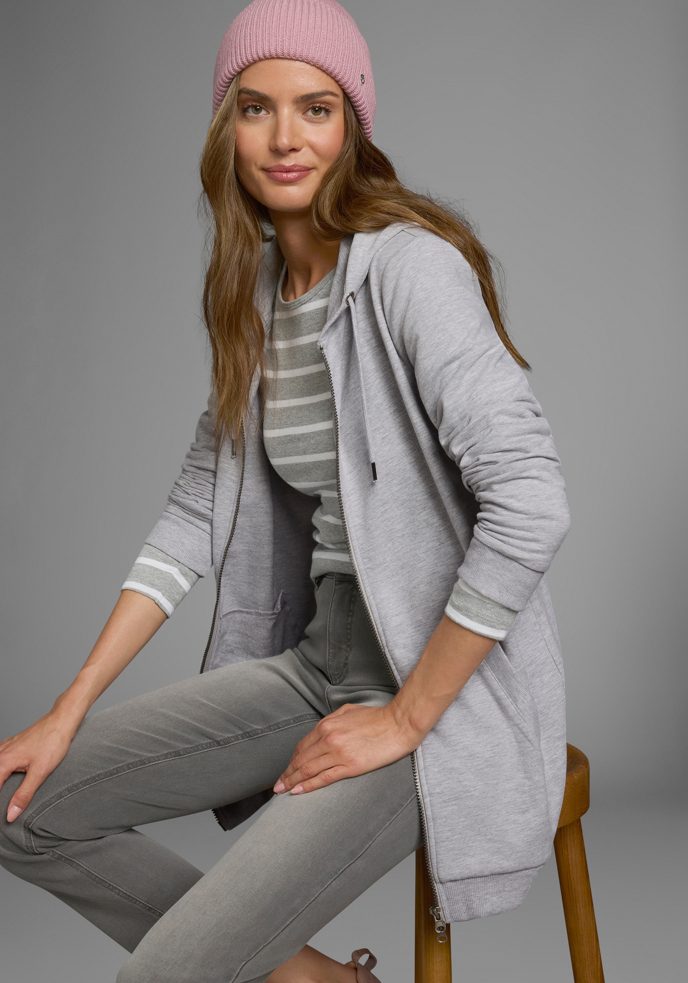 Flashlights Sweatjacke, in langer Form mit Zipper