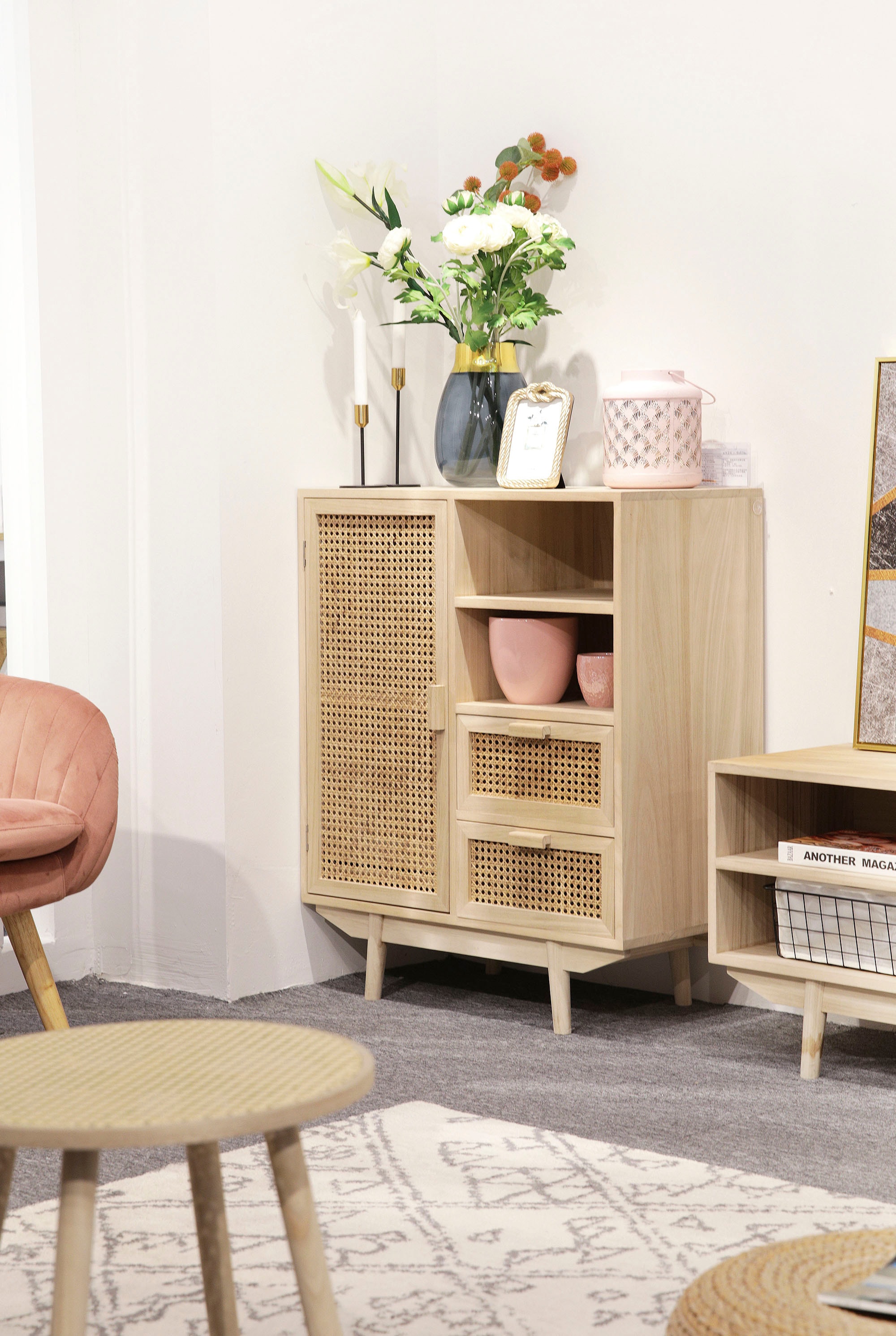 SalesFever Sideboard, Kommode, Tür und Schubladenfronten aus Rattangeflecht, Wiener Geflecht