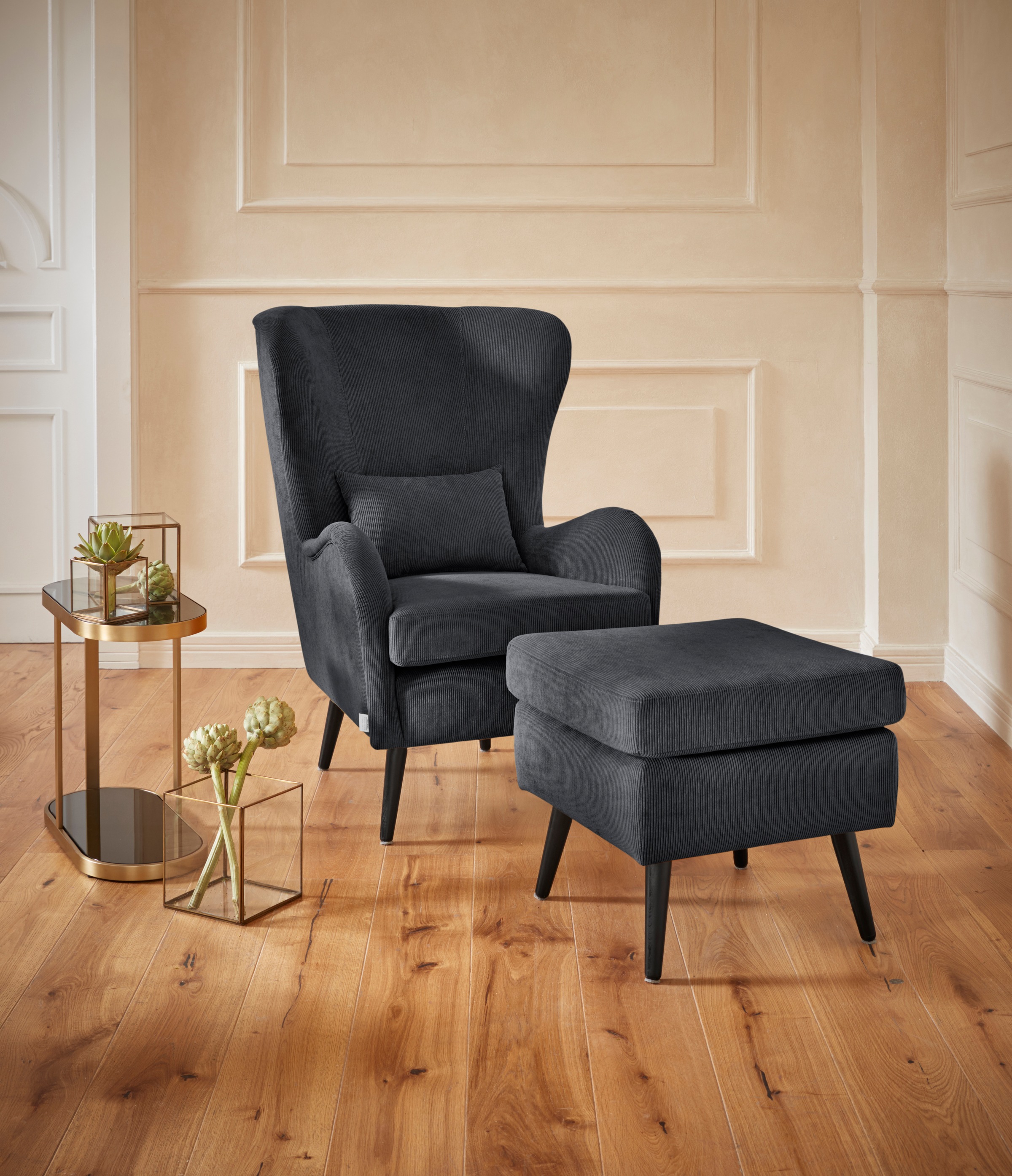 Guido Maria Kretschmer Home&Living Sessel »Sallito«, incl. Hocker, in 6 Bezugsqualitäten, Sessel B/T/H: 76/85/109 cm