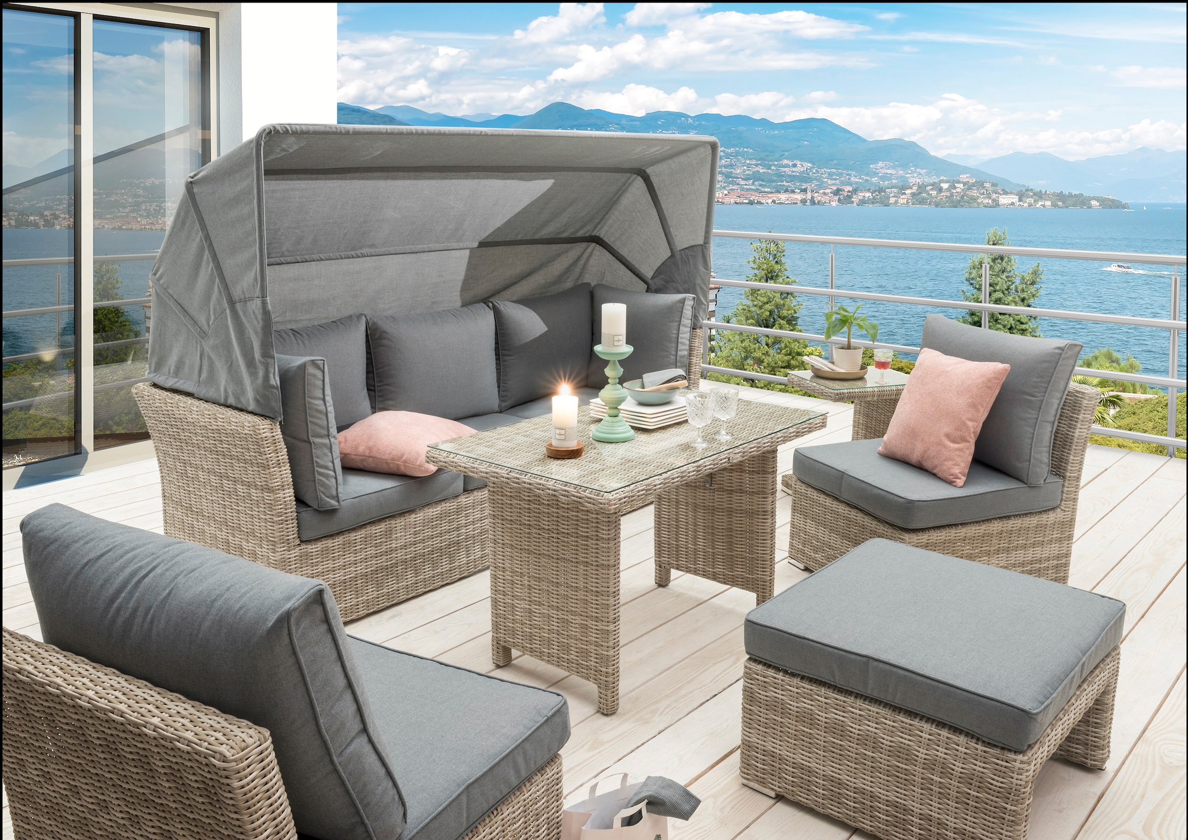 Destiny Gartenlounge-Set »ARUBA«, (Set, 13 tlg.), Lounge mit verstellbaren  Dach, inkl. Gasdruckfedern, beige meliert online kaufen | mit 3 Jahren XXL  Garantie