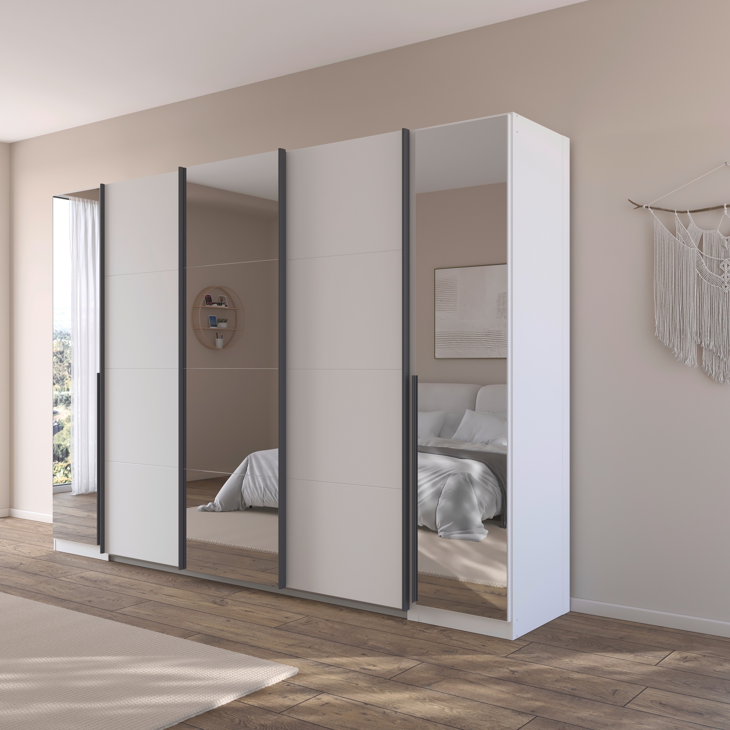rauch Schwebetürenschrank »Agordo«, (im angesagten Mix aus Dreh- und Schwebetüren), optional mit Spiegel und zwei Griff-Farben MADE IN GERMANY