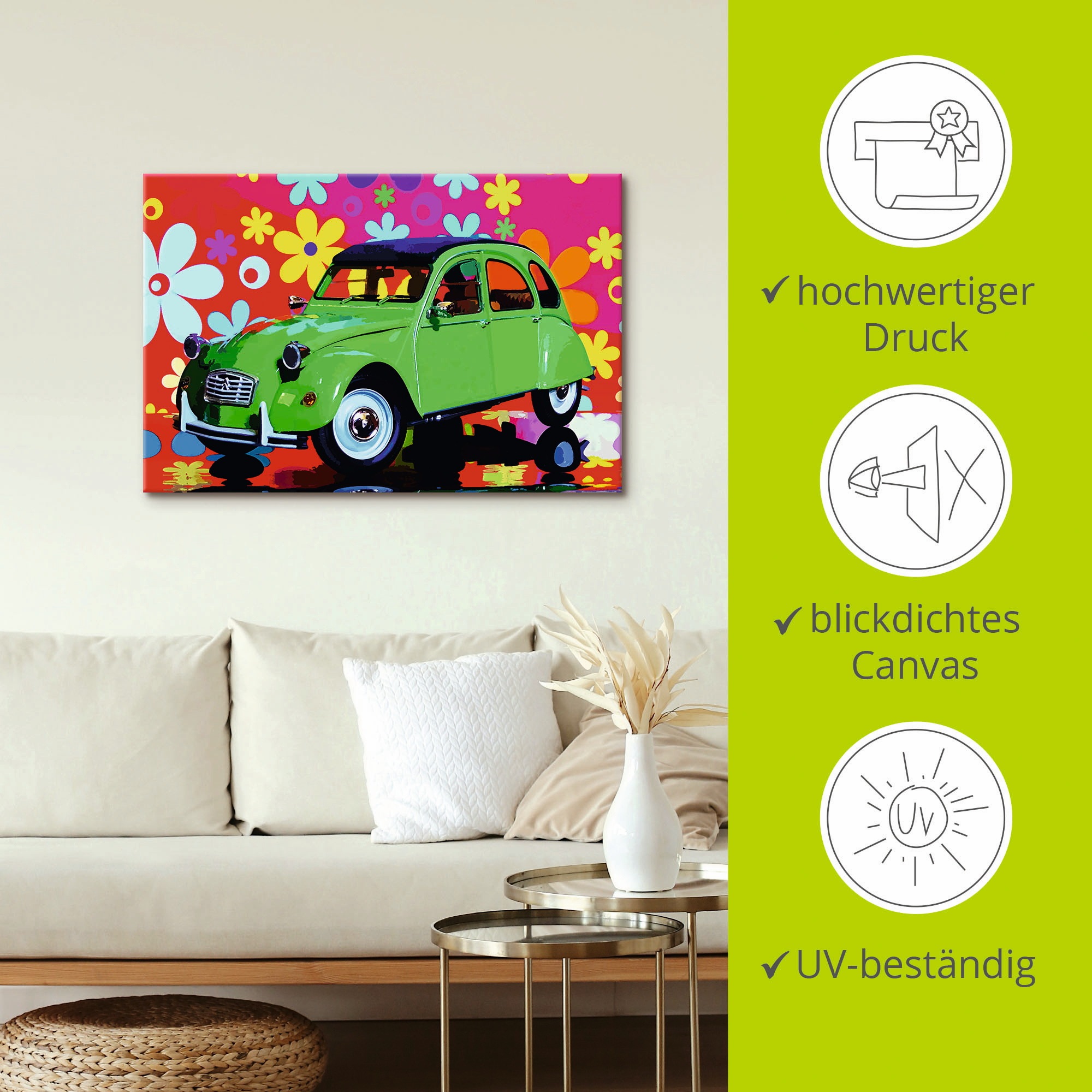 Artland Wandbild »CitroÃ«n 2CV grün«, Auto, (1 St.), als Alubild, Outdoorbild, Leinwandbild, Poster in verschied. Größen