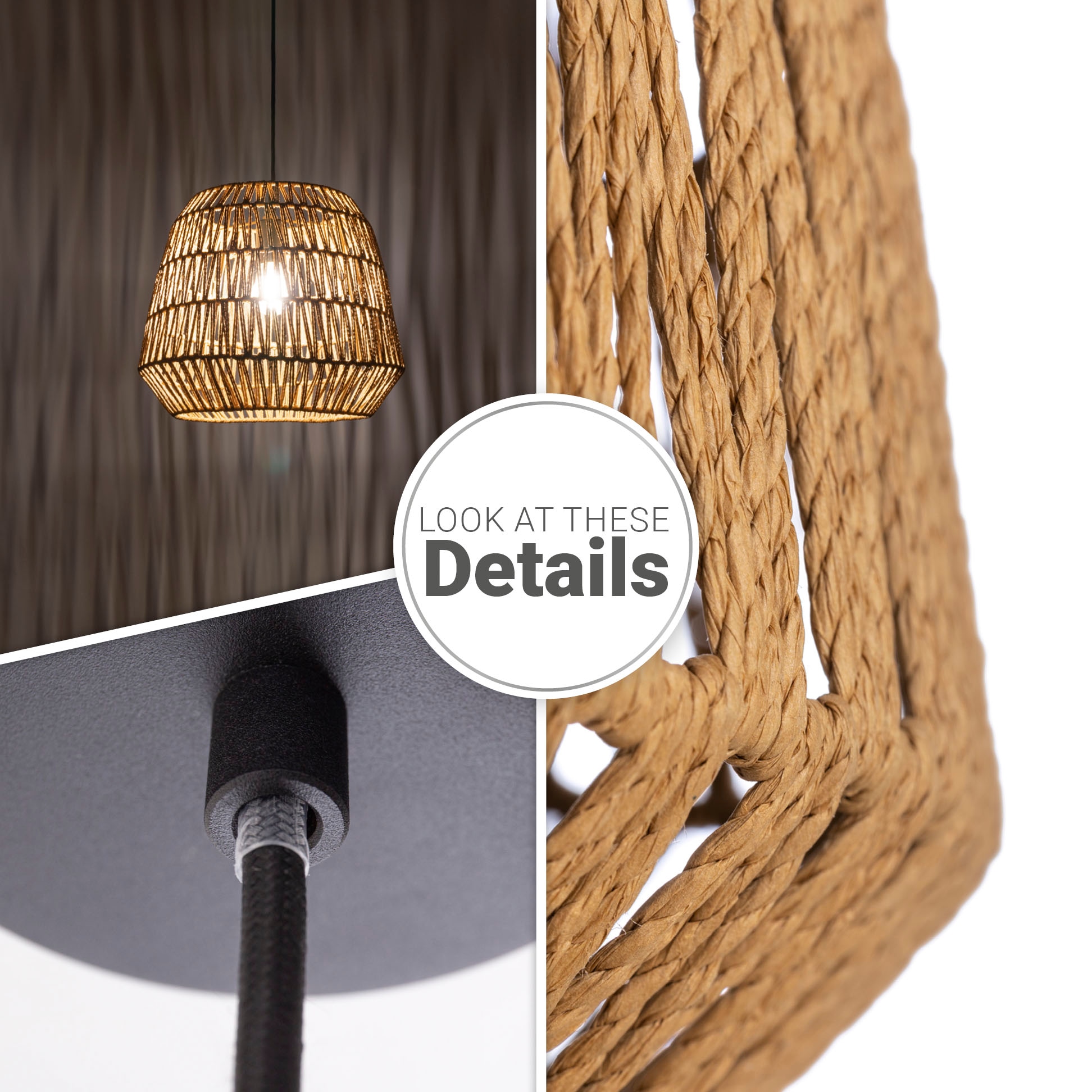 Paco Home Pendelleuchte »POMI«, Leuchtmittel E27 | ohne Leuchtmittel, Pendelleuchte Korb Lampe Esszimmerlampe Rattan Papier Boho E27