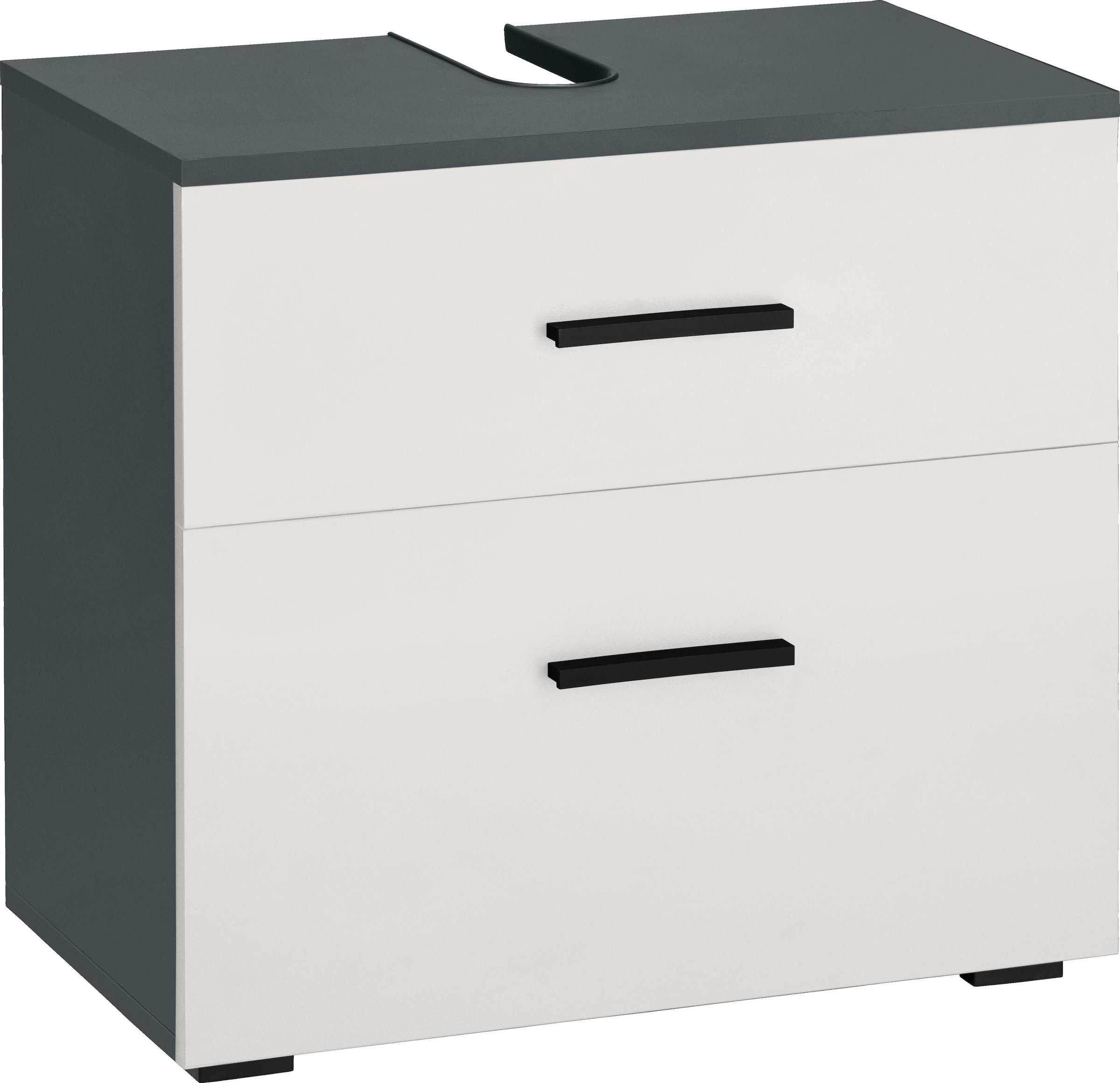 welltime Waschbeckenunterschrank "Skara" mit Klappe und Schubkasten, schwarze Griffe, Breite 60 cm, Höhe 55 cm