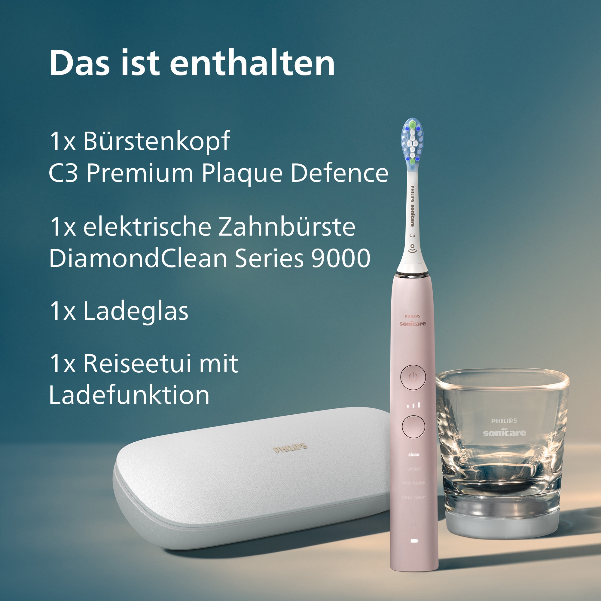 Philips Sonicare Elektrische Zahnbürste »DiamondClean 9000 HX9911« 1 Stk. Aufsteckbürsten mit Schalltechnologie, Ladeglass, USB-Reiseetui