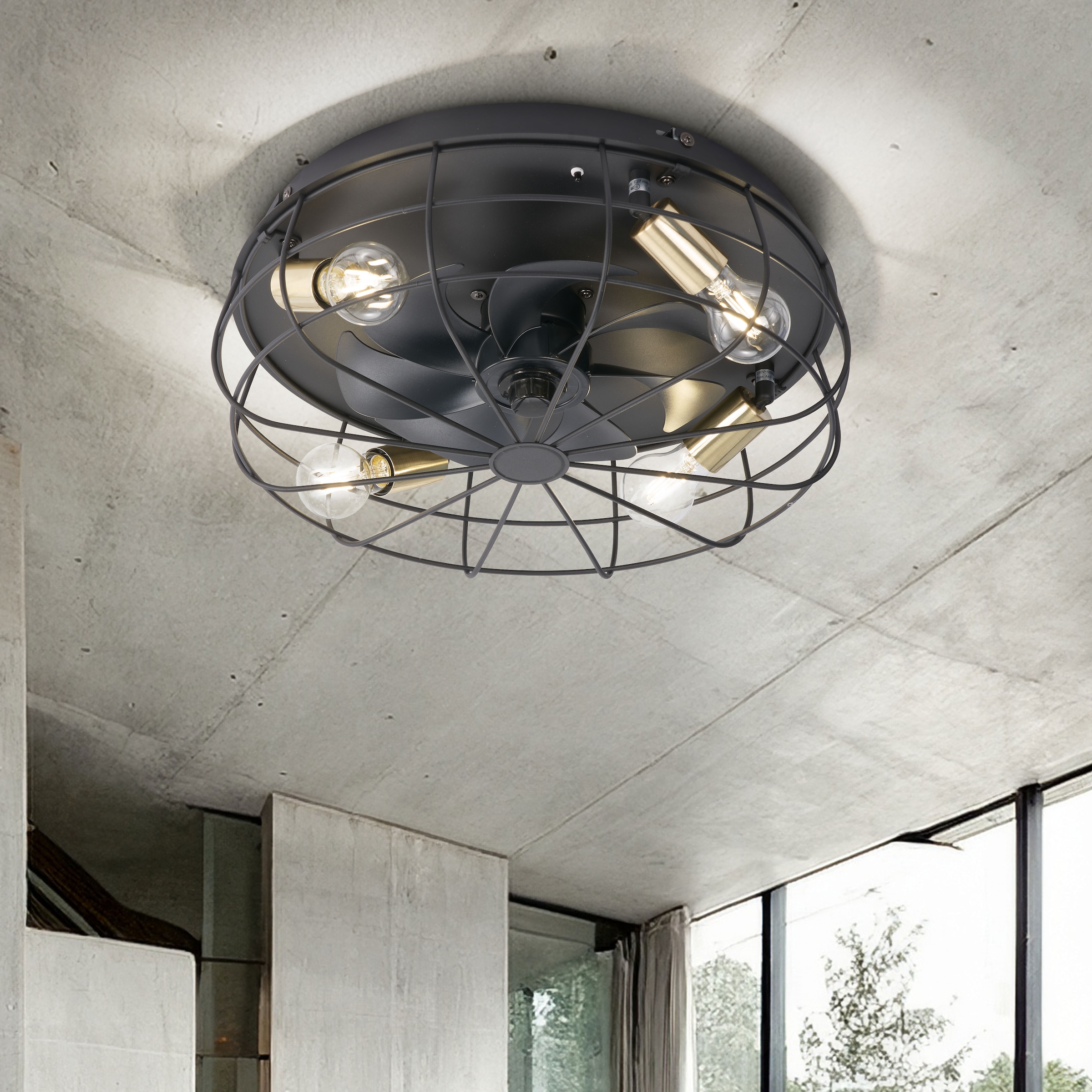 REALITY Leuchten Deckenleuchte »Trondheim Deckenventilator« E27 1 Stk. Deckenlampe Ventilator getrennt schaltbar