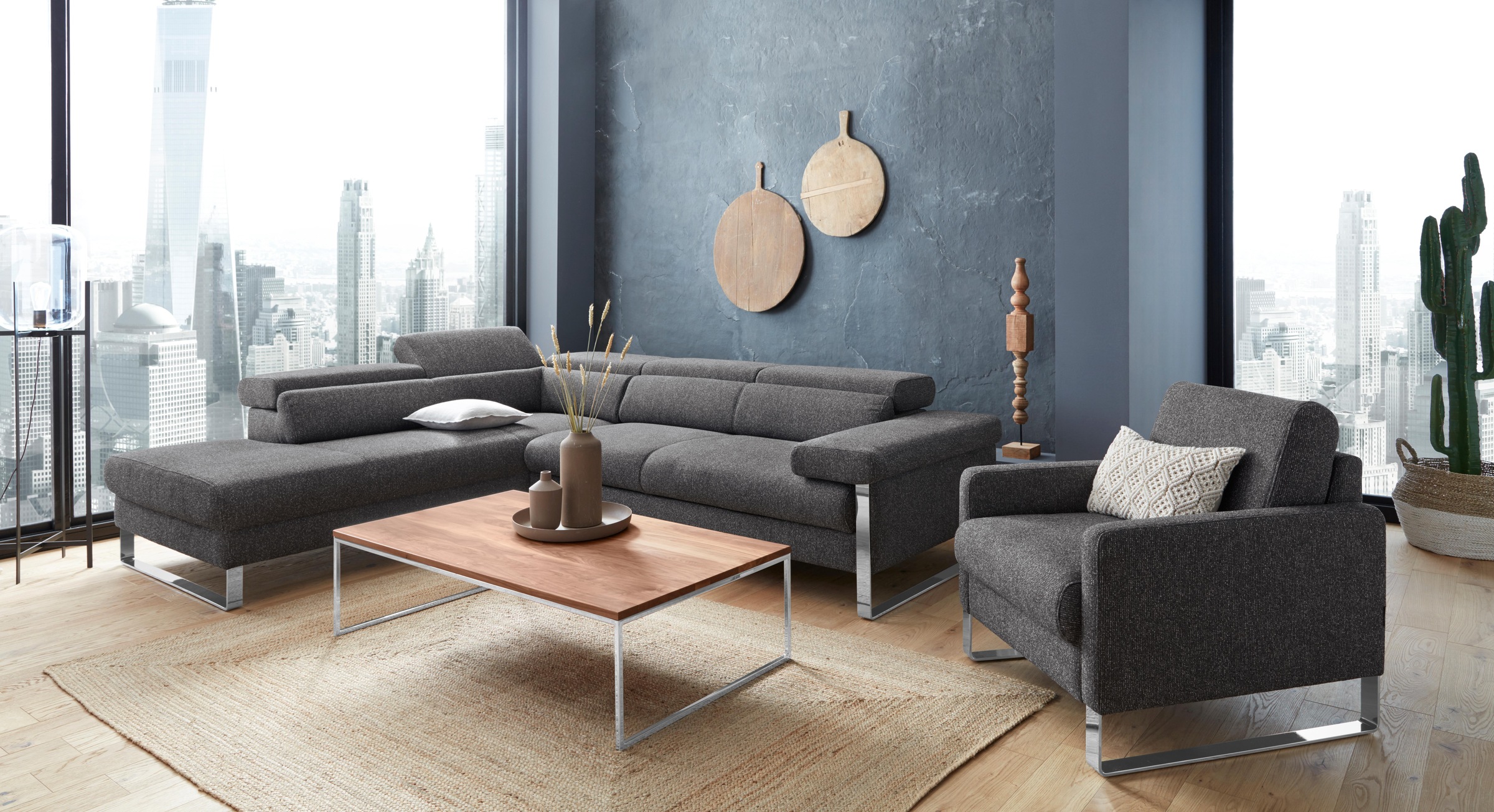 W.SCHILLIG Ecksofa »finn, toller Sitzkomfort, L-Form, hochwertige Verarbeitungsdetails«, German Design Award 2016, Fußgestell Chrom glänzend, Breite 281 cm