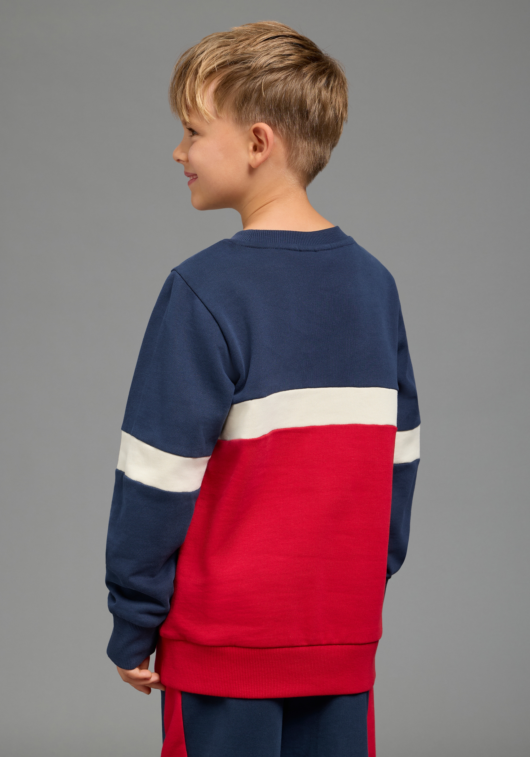Scout Sweatshirt »Rundhals-Sweat mit kontrastfarbigen Einsätzen - NEU von SCOUT«, Colorblocking Sweatshirt, Rundhals, Langarm, hüftbedeckende Länge
