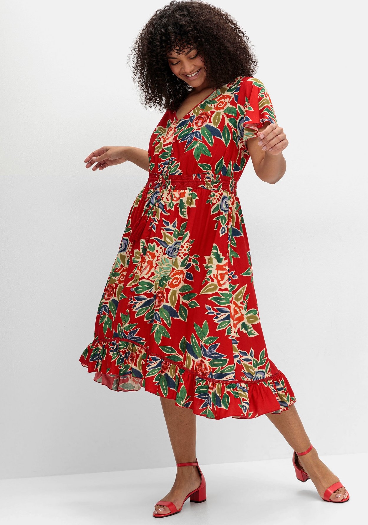 Sheego Druckkleid »Kleid mit Blumendruck und Volantärmeln mit Blumenmuster und Volantärmeln«
