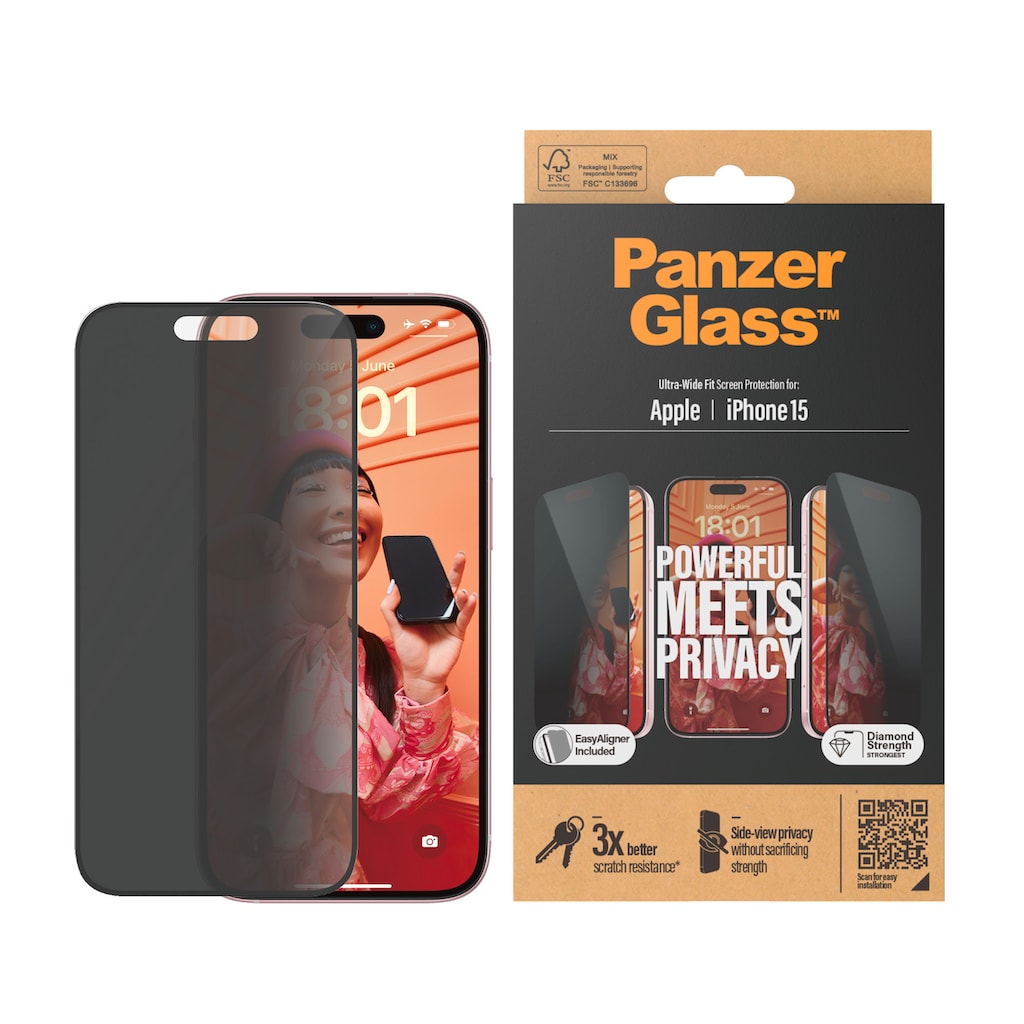 PanzerGlass Displayschutzglas »Privacy Screen Protector Glass«, für iPhone 15