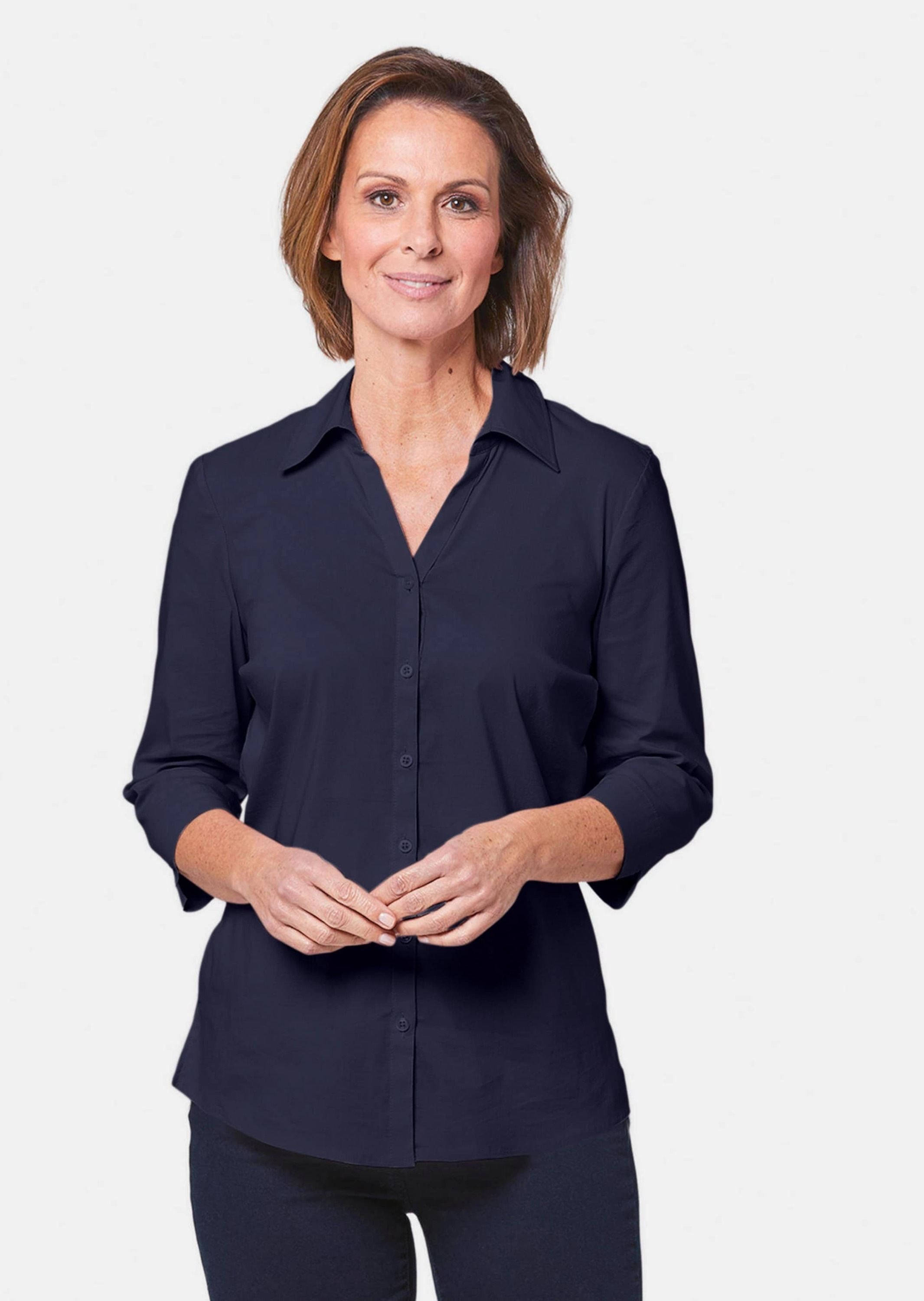 GOLDNER Hemdbluse »Kurzgröße Stretchbequeme Bluse mit Baumwolle«