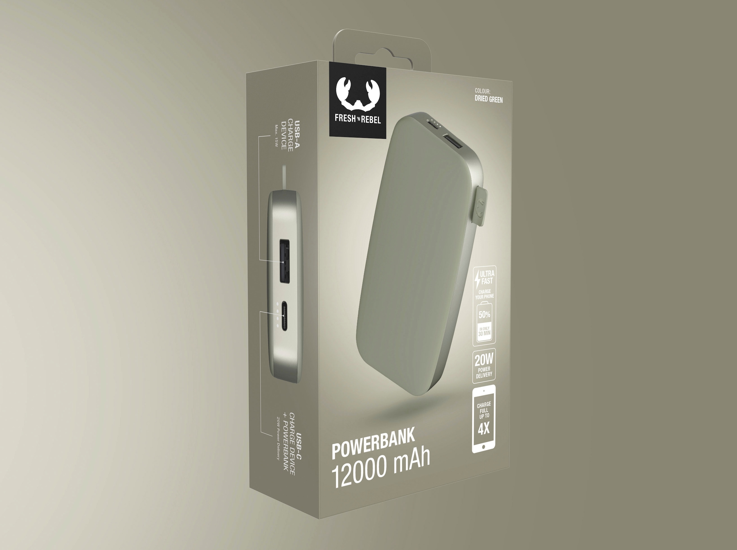 Fresh´n Rebel Powerbank »Power Pack 12000mAh mit USB-C, Ultra Fast Charge & 20W PD«