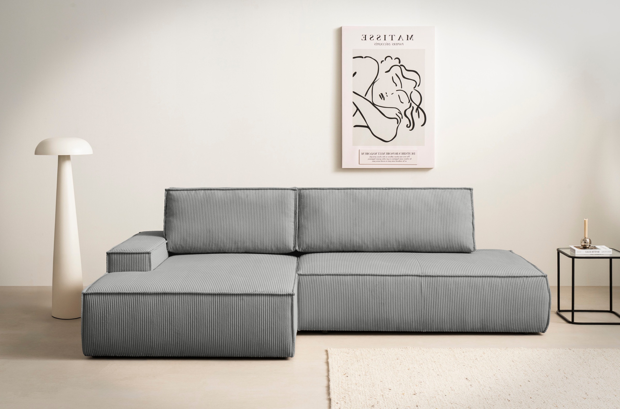 Home affaire Ecksofa »SHERWOOD, Schlafsofa in L-Form offen (275cm), Cord, Leinenoptik«, Schlaffunktion und Bettkasten, Kedernaht, hoher Sitz- & Liegekomfort