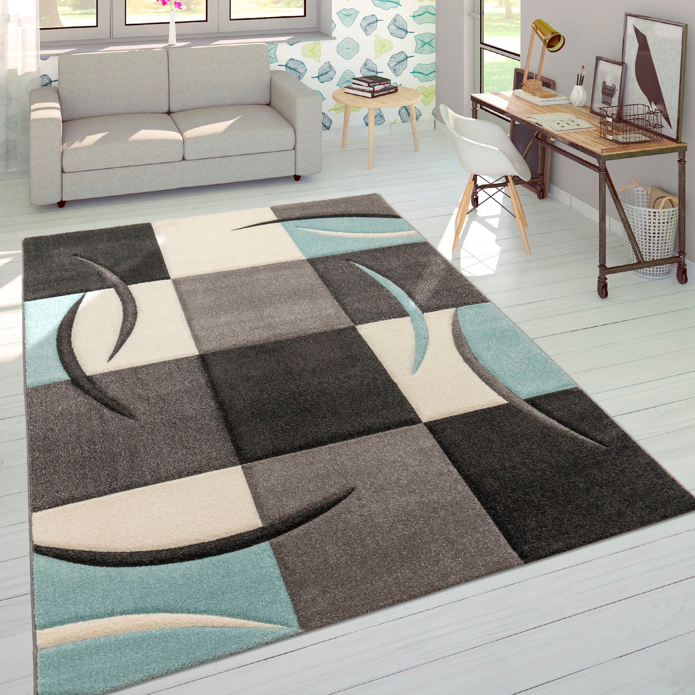 Paco Home Teppich »Lara rechteckig, mit 235«, Design, Kurzflor, Pastell-Farben, Konturenschnitt modernes