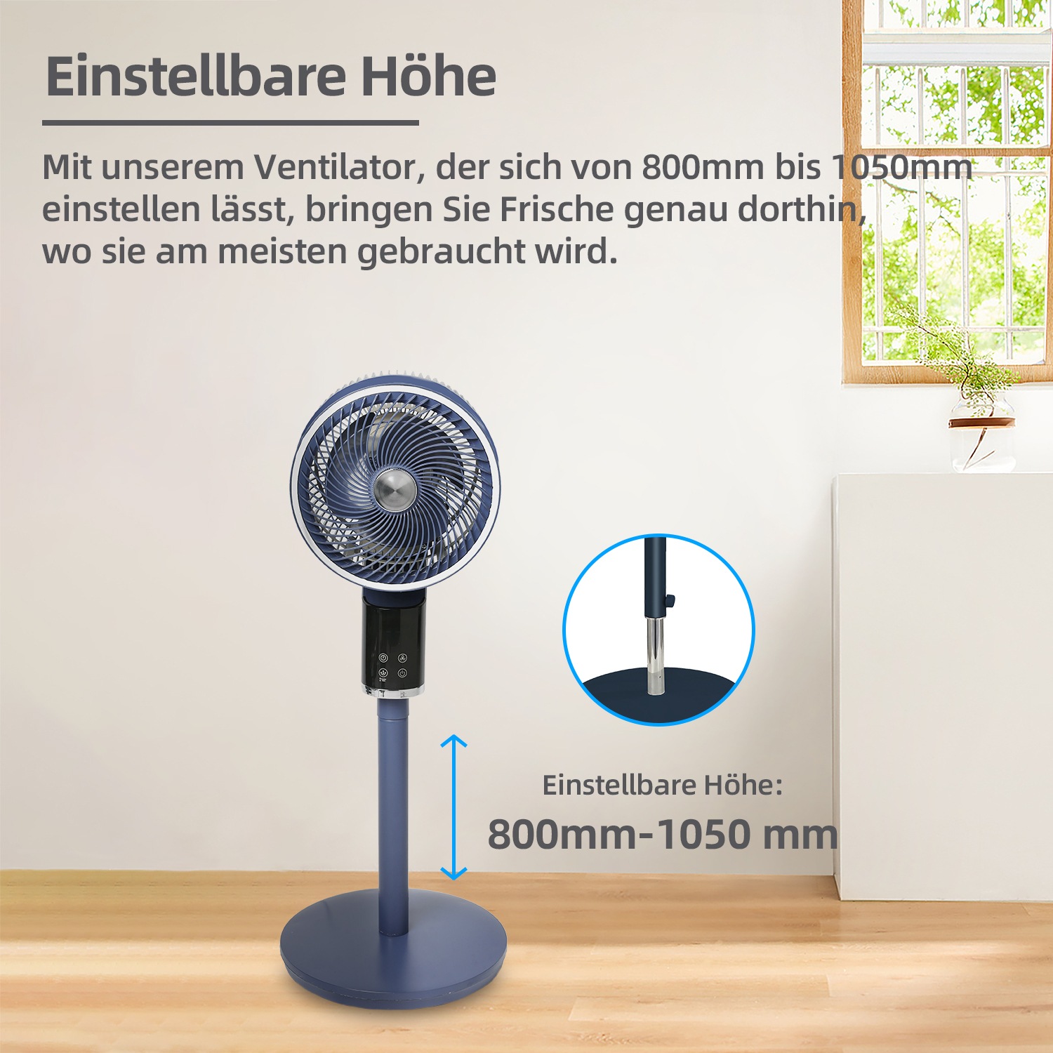 be cool Standventilator »Design-Standventilator 26cm mit 3D-Oszillation & Aromabox blau«, 3D-Osszilation, Aromabox