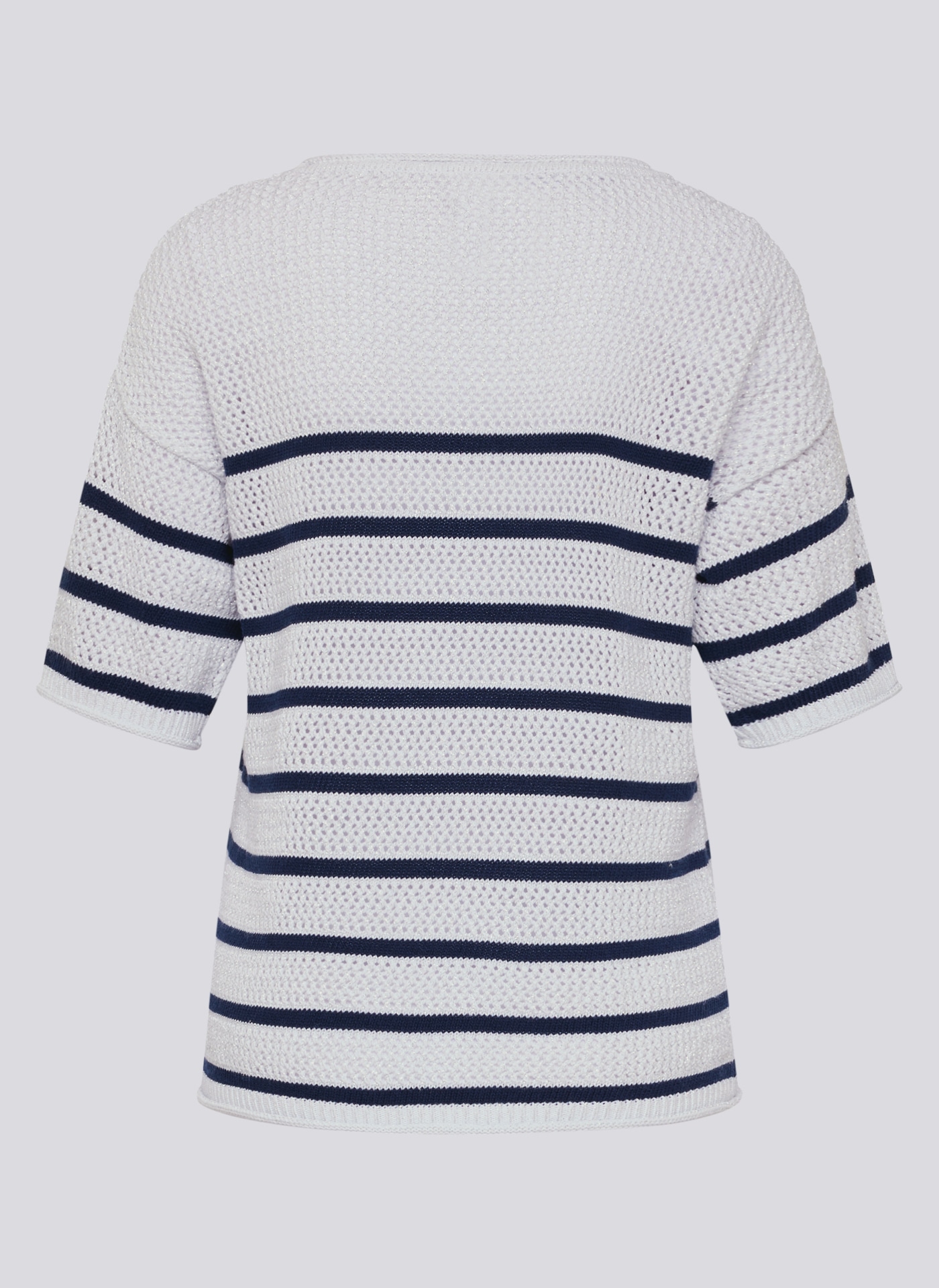 Rabe Strickpullover Halbarm-Strickpullover mit Streifen und im Häkel-Look