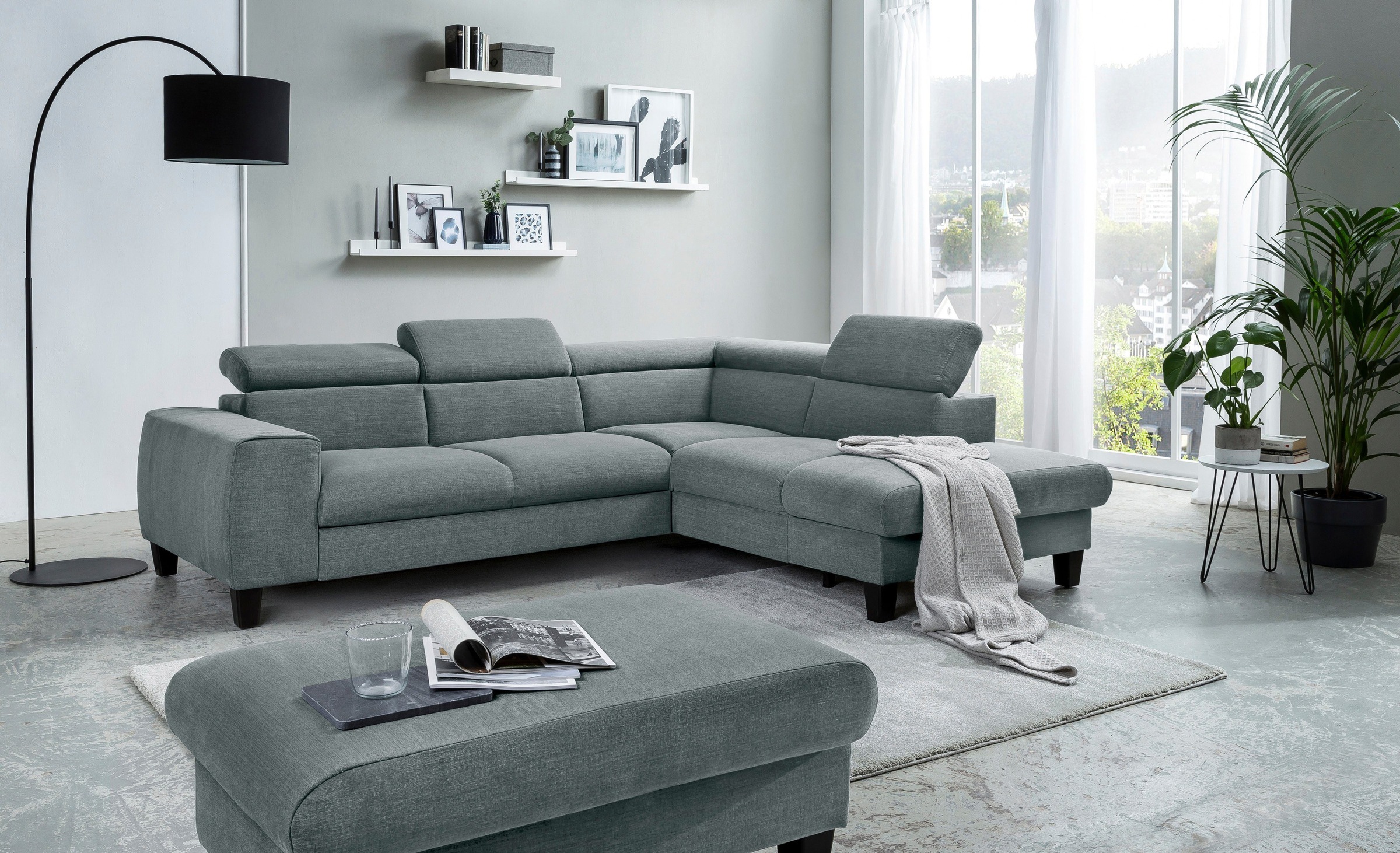 COTTA Polstergarnitur »Morven L-Form«, (Set), Set bestehend aus: Ecksofa mit Kopfteilverstellung & Hocker