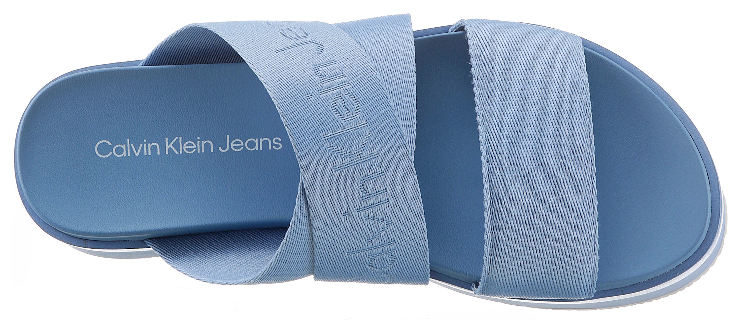 Calvin Klein Jeans Pantolette »FLATFORM SANDAL WEBBING IN MR«, Plateau, Sommerschuh, Schlappen mit Logoschriftzug
