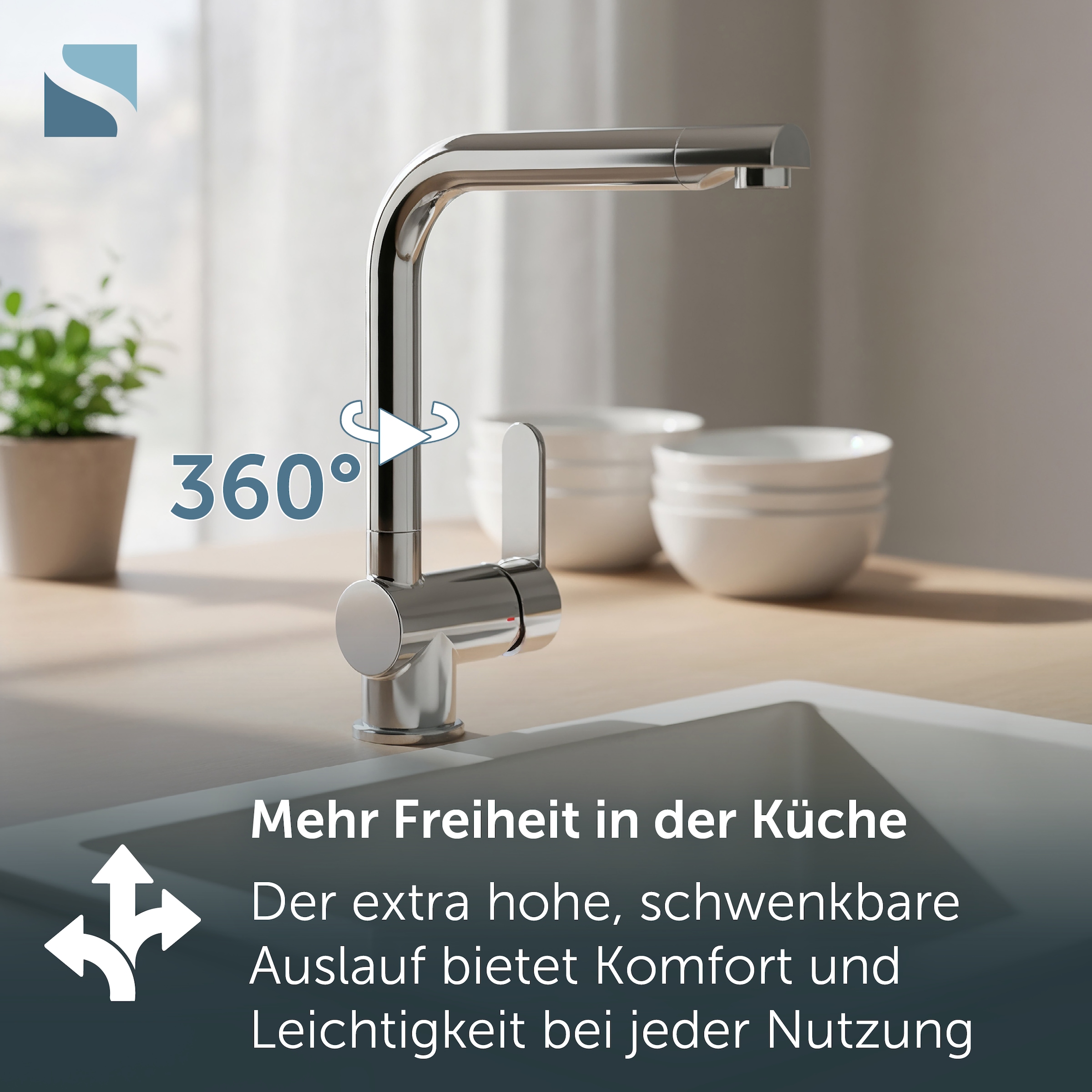 Schütte Spültischarmatur »RIO Schütte« Küchenarmatur, rund, Cold-Start, 360° schwenkbar, Marken-Mischdüse