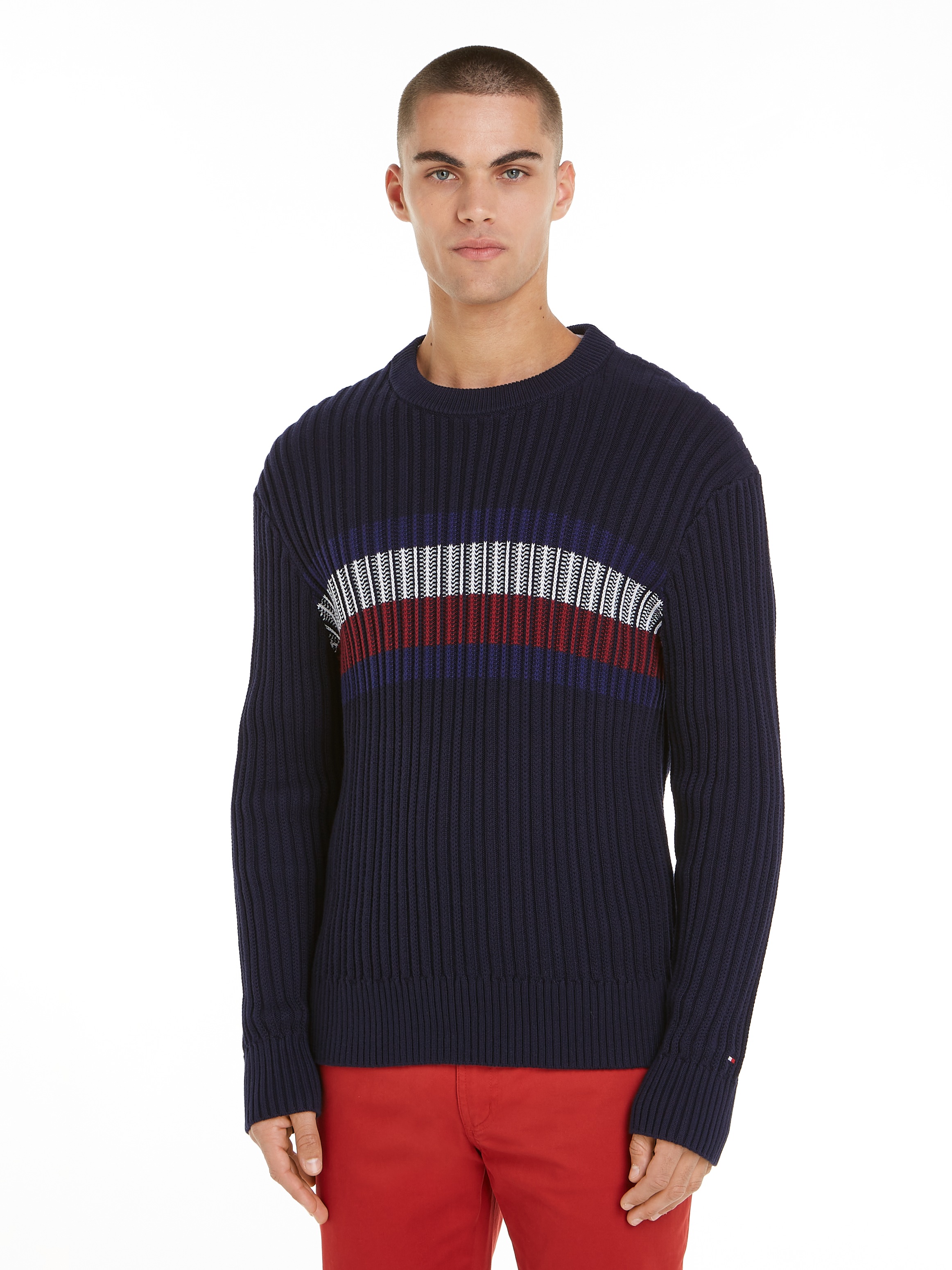 Tommy Hilfiger Rundhalspullover »GLOBAL STRIPE CHUNKY RIB C NK«, mit auffälligem Color Block-Design