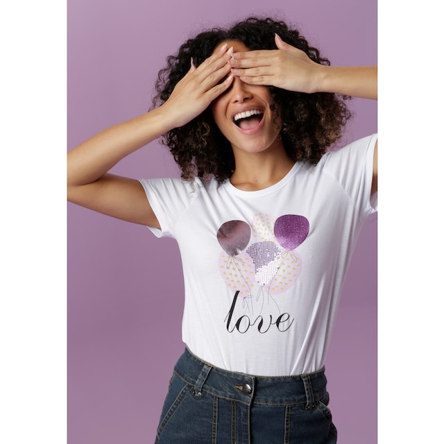 Aniston CASUAL T-Shirt, mit Luftballons bedruckt, teilweise mit Pailletten  und Glitzerdruck bei ♕