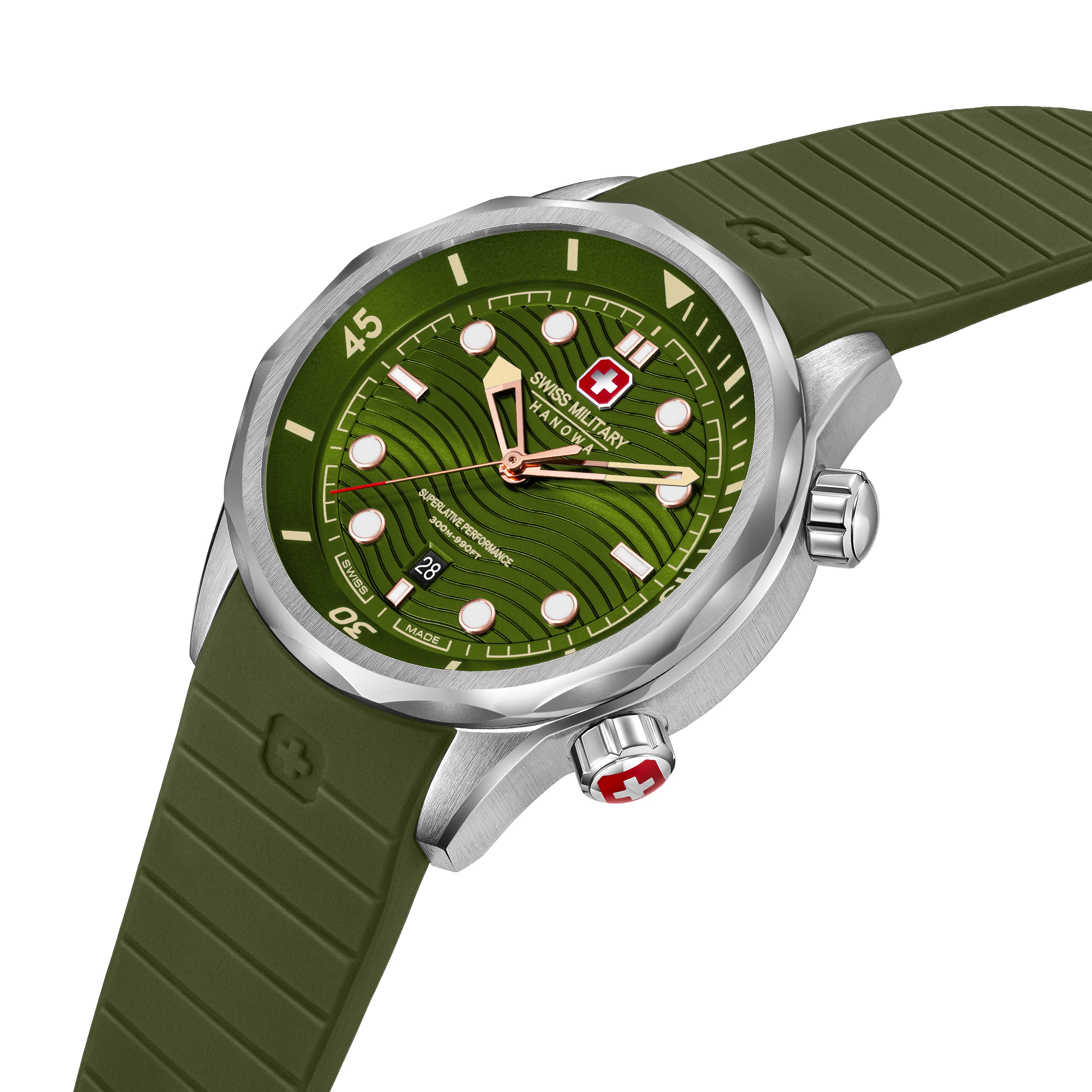 Swiss Military Hanowa Quarzuhr »Breakwater« Armbanduhr, Herrenuhr, Swiss Made, Silikonarmband, analog, Tag
