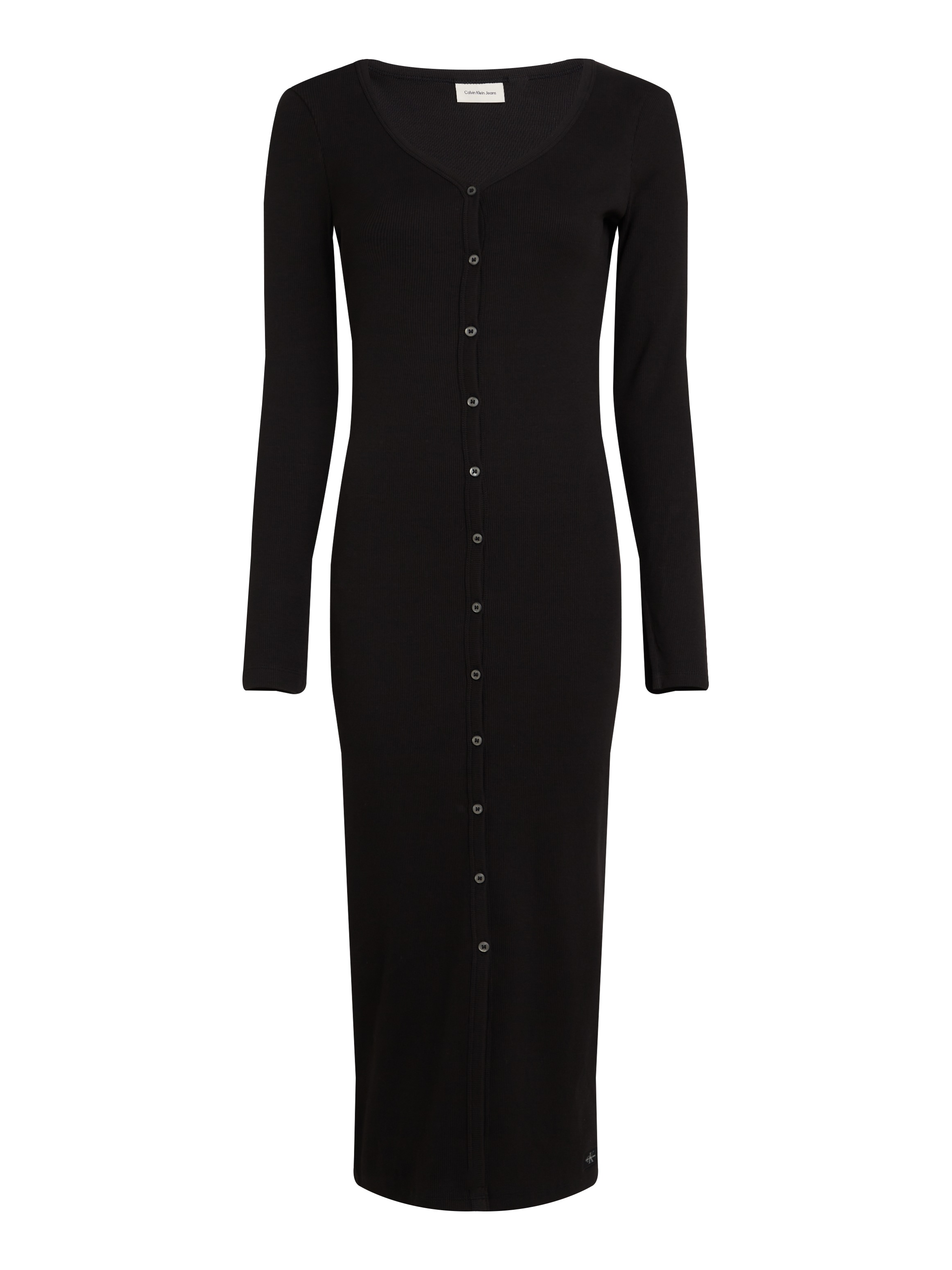 Calvin Klein Jeans Maxikleid »WOVEN LABEL LS RIB DRESS«, mit Logodruck