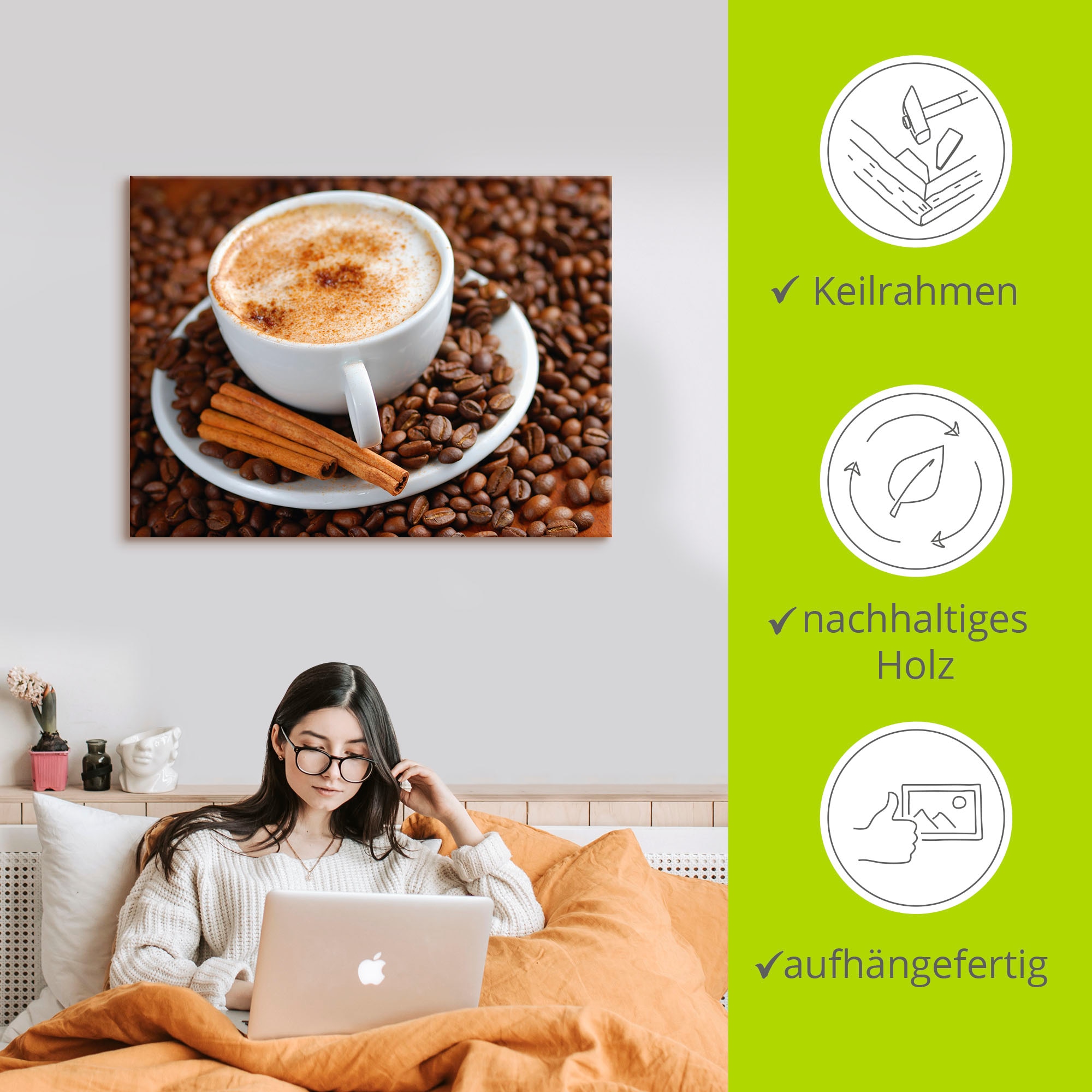 Artland Leinwandbild »Cappuccino - Kaffee« Getränke 1 Stk. tlg. auf Holzrahmen gespannt