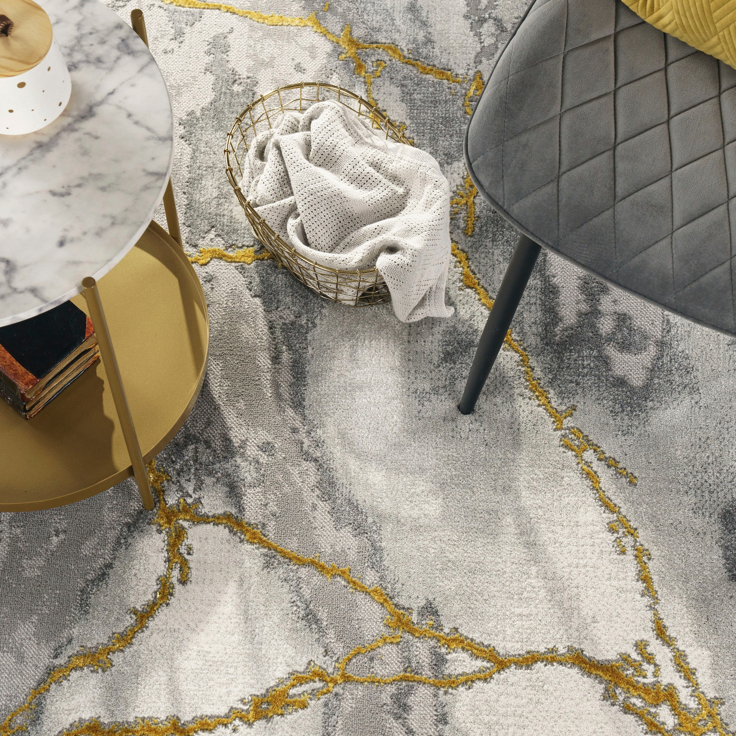 Paco Home Teppich »Craft 270«, rechteckig, 16 mm Höhe, Kurzflor, moderne Marmor Optik, mit Gold-Effekten