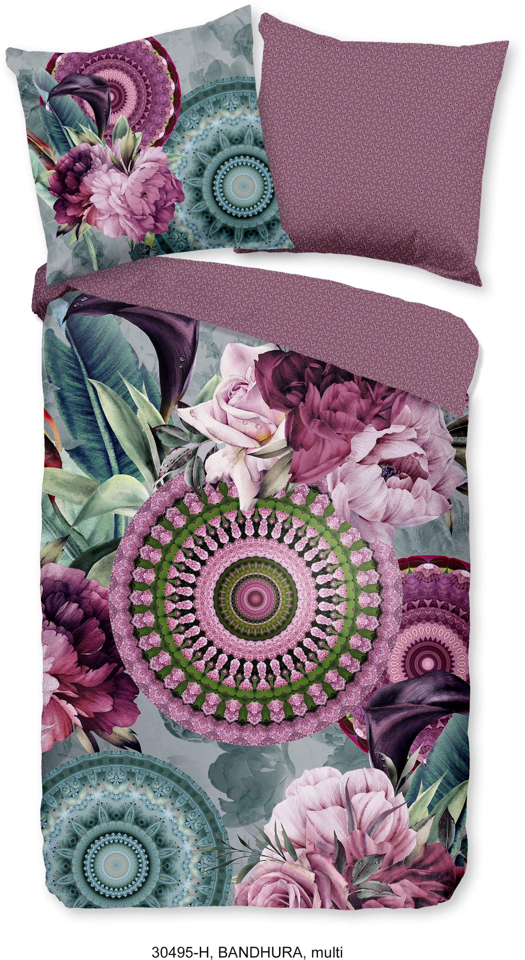 hip Wendebettwäsche »Bandhura«, Mako-Satin, 155x220, Reißverschluss, Wendeoptik, Mandala, Lila Violett