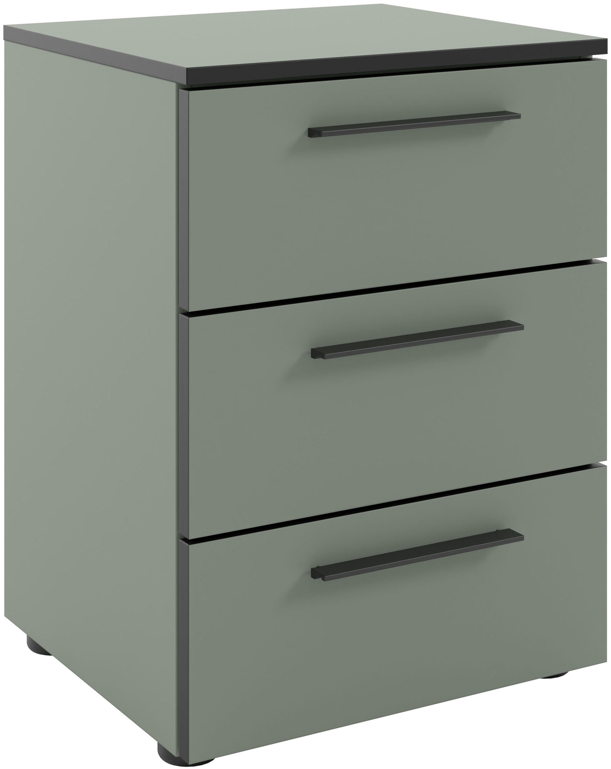 Manjana Möbel Nachtkommode »mit Schwarz matten Metallgriffen« mit Soft-Close-Funktion, mit Vollauszug, melaminbeschichtet