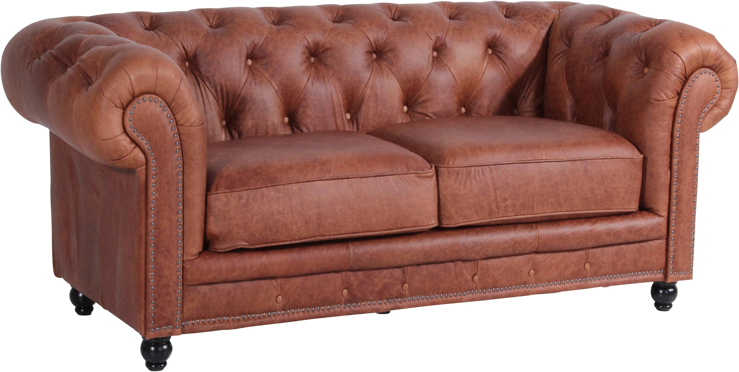 Chesterfield-Sofa »Old England«, 2-Sitzer Ledersofa mit Knopfheftung & Ziernägeln,...