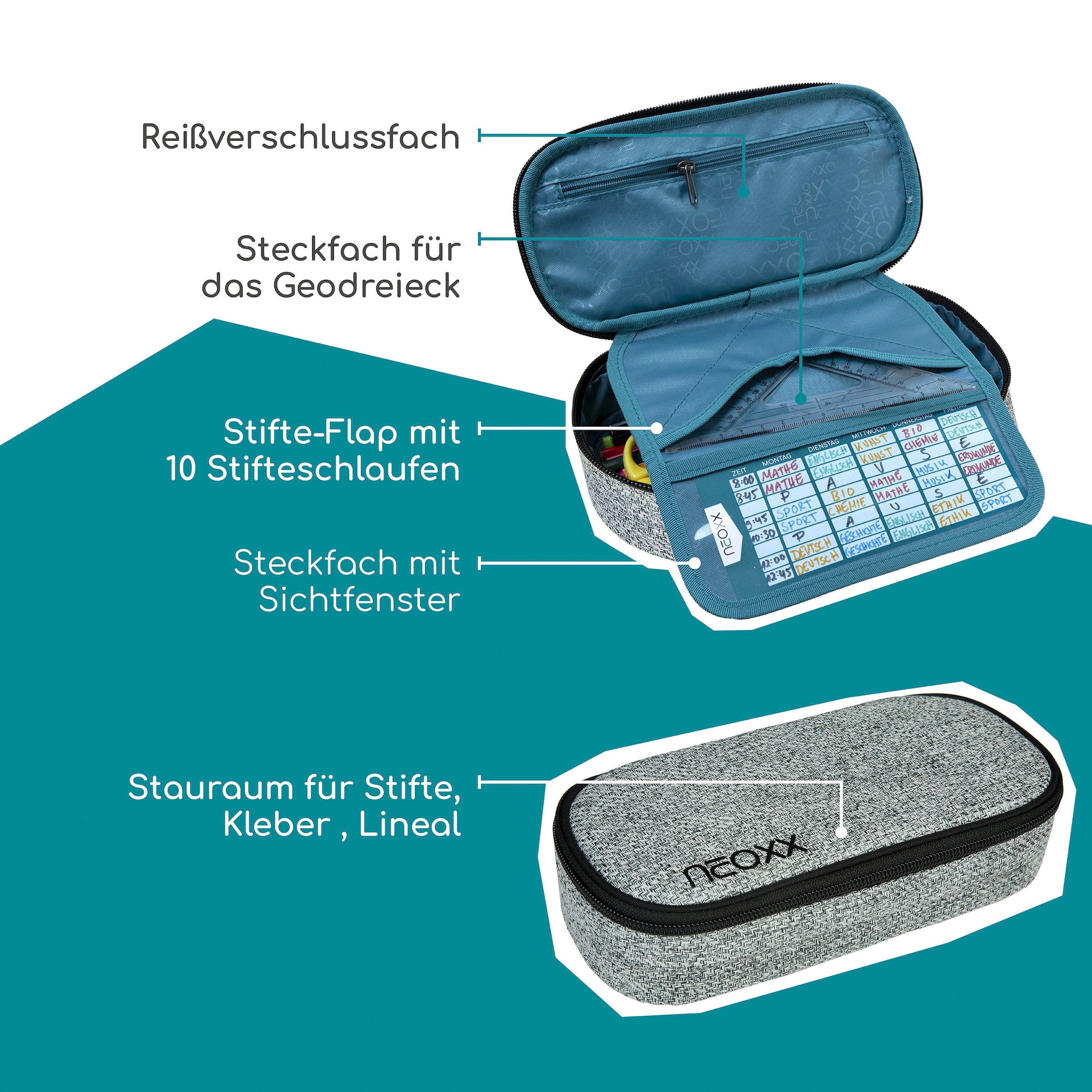 neoxx Schreibgeräteetui »Schlamperbox, Jump, Wool the World«, teilweise aus recyceltem Material