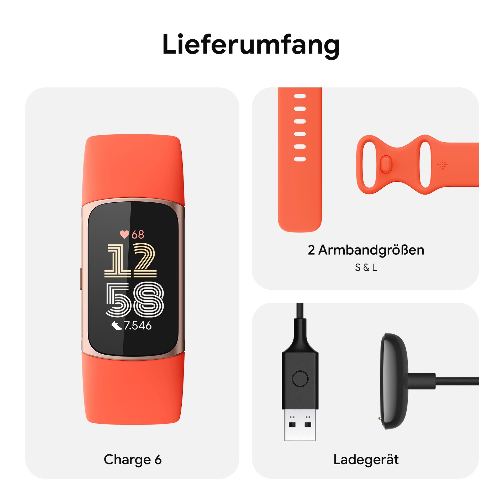 fitbit by Google Fitnessuhr »Charge 6«, Fitnesstracker GPS EKG SpO2 Google Wallet Maps Youtube Music)