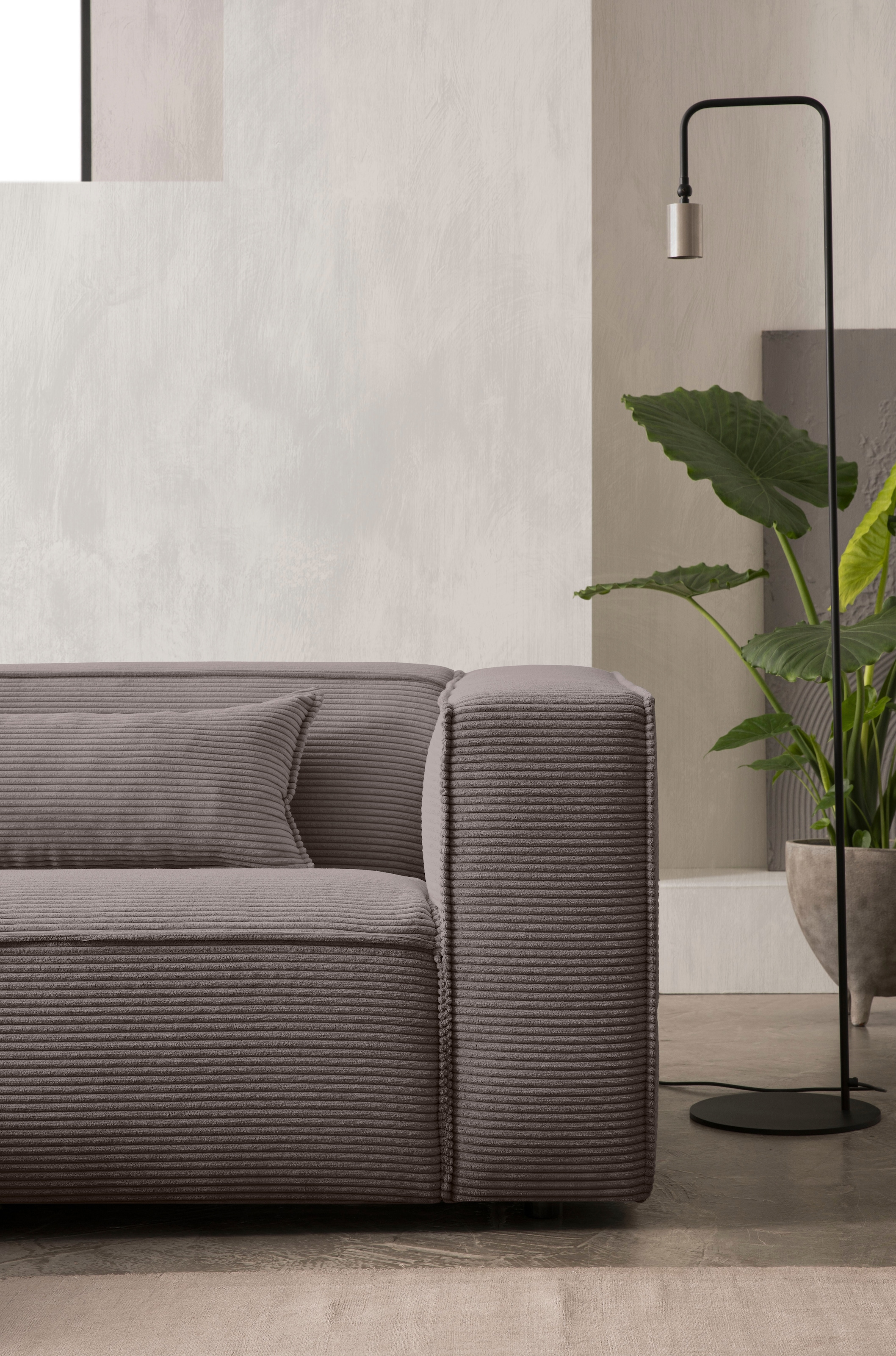 LeGer Home by Lena Gercke Ecksofa »PIARA mit Kedernaht, Cord, Leinenoptik o. Strukturstoff, Couch, L-Form« wahlweise Ottomane rechts/links, schwarze Füße, bequemer Sitzkomfort