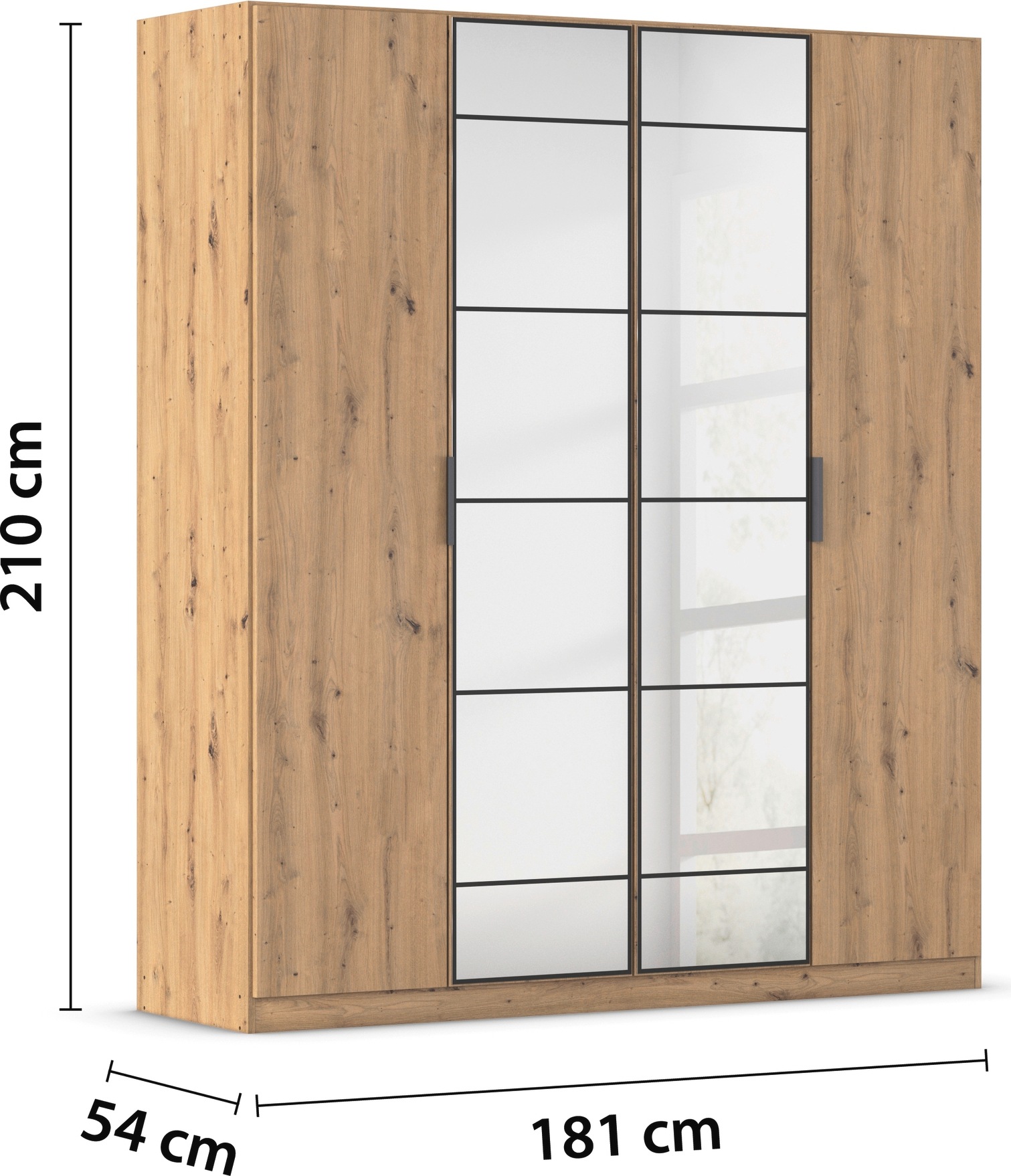 rauch Drehtürenschrank »Kleiderschrank Schrank Garderobe Schlafzimmerschrank ACERO« Breiten 181/226/271 cm, Höhe 210 cm,  Mitteltüren mit Spiegel in moderner Loft-Optik MADE IN GERMANY