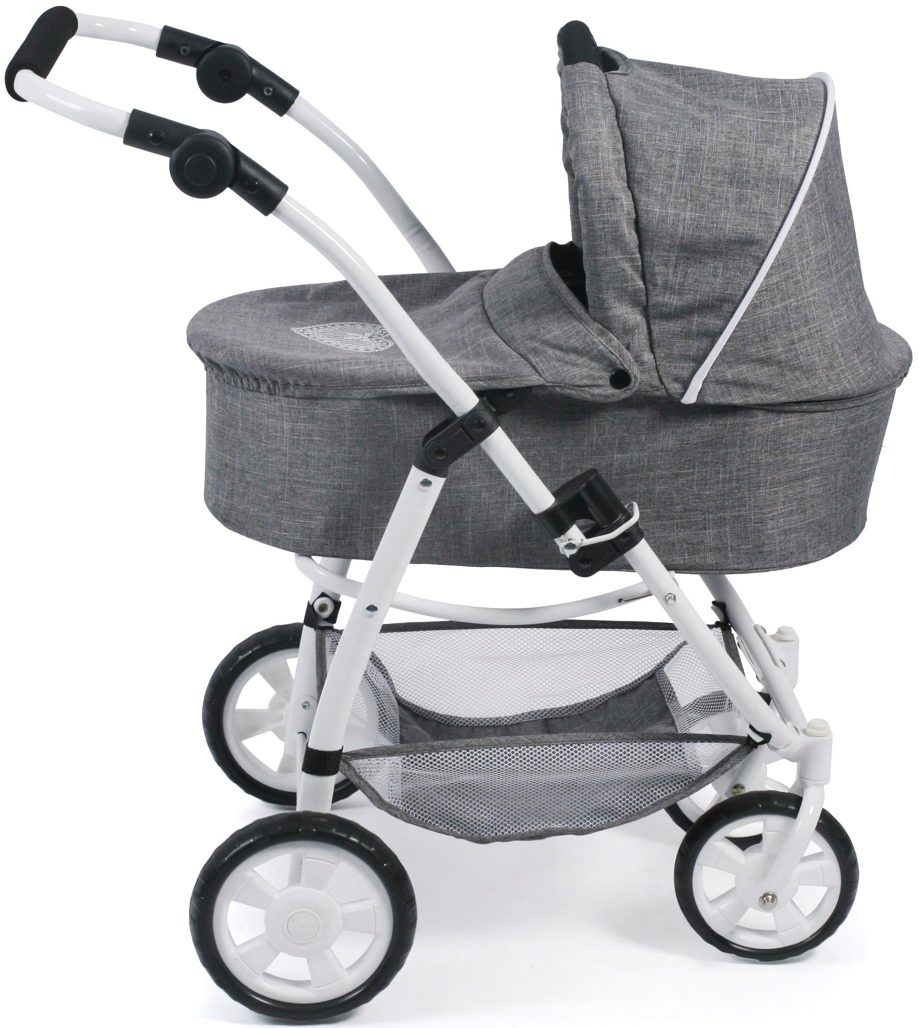 CHIC2000 Kombi-Puppenwagen »Emotion All In 3in1, Jeans Grey«, inkl. Babywanne, Babyschale und Sportwagenaufsatz