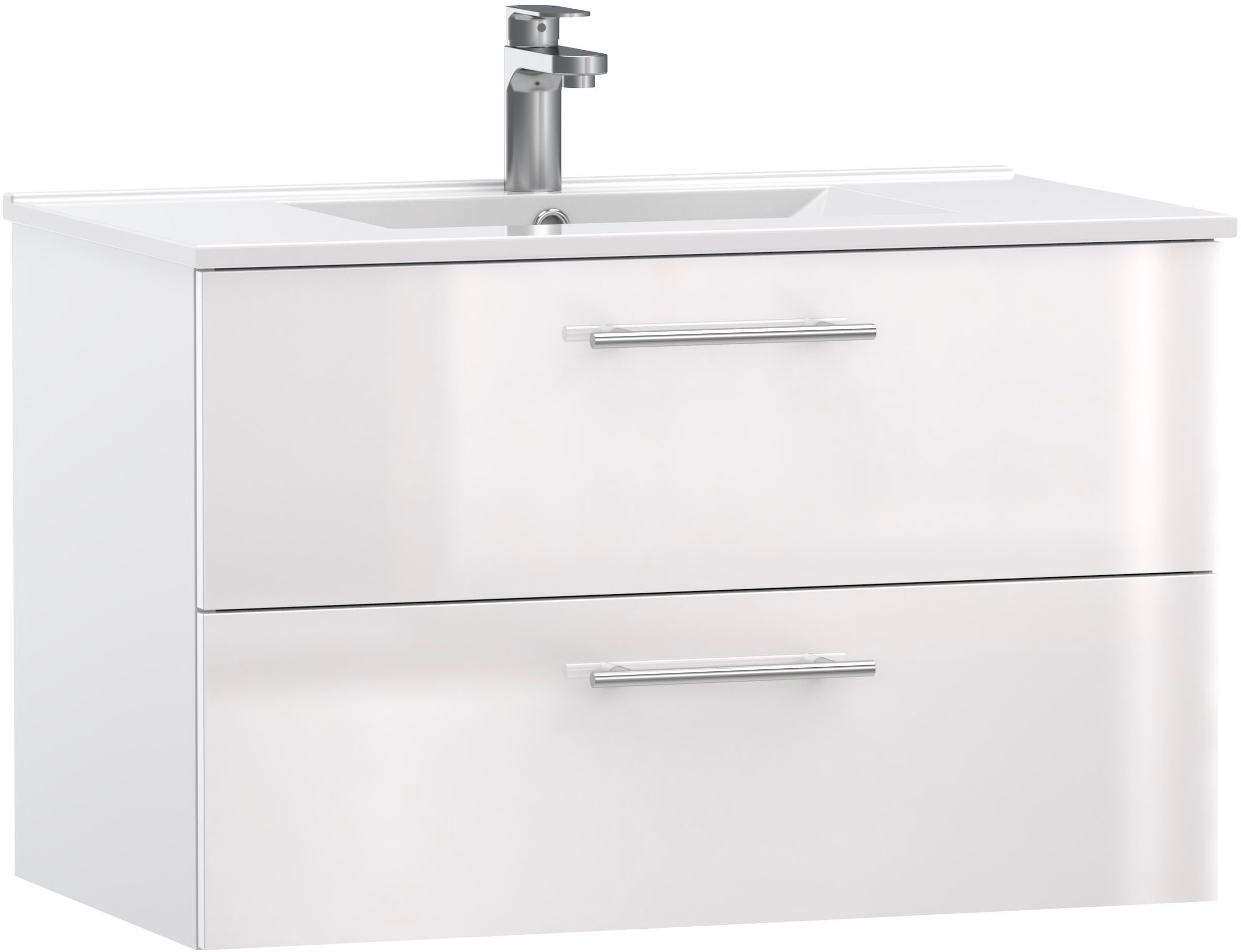 welltime Waschtisch »Athen Badschrank Badezimmer WC Unterschrank mit Becken«, Waschplatz mit 2 Schubladen, Breite 80cm Softclose Bad