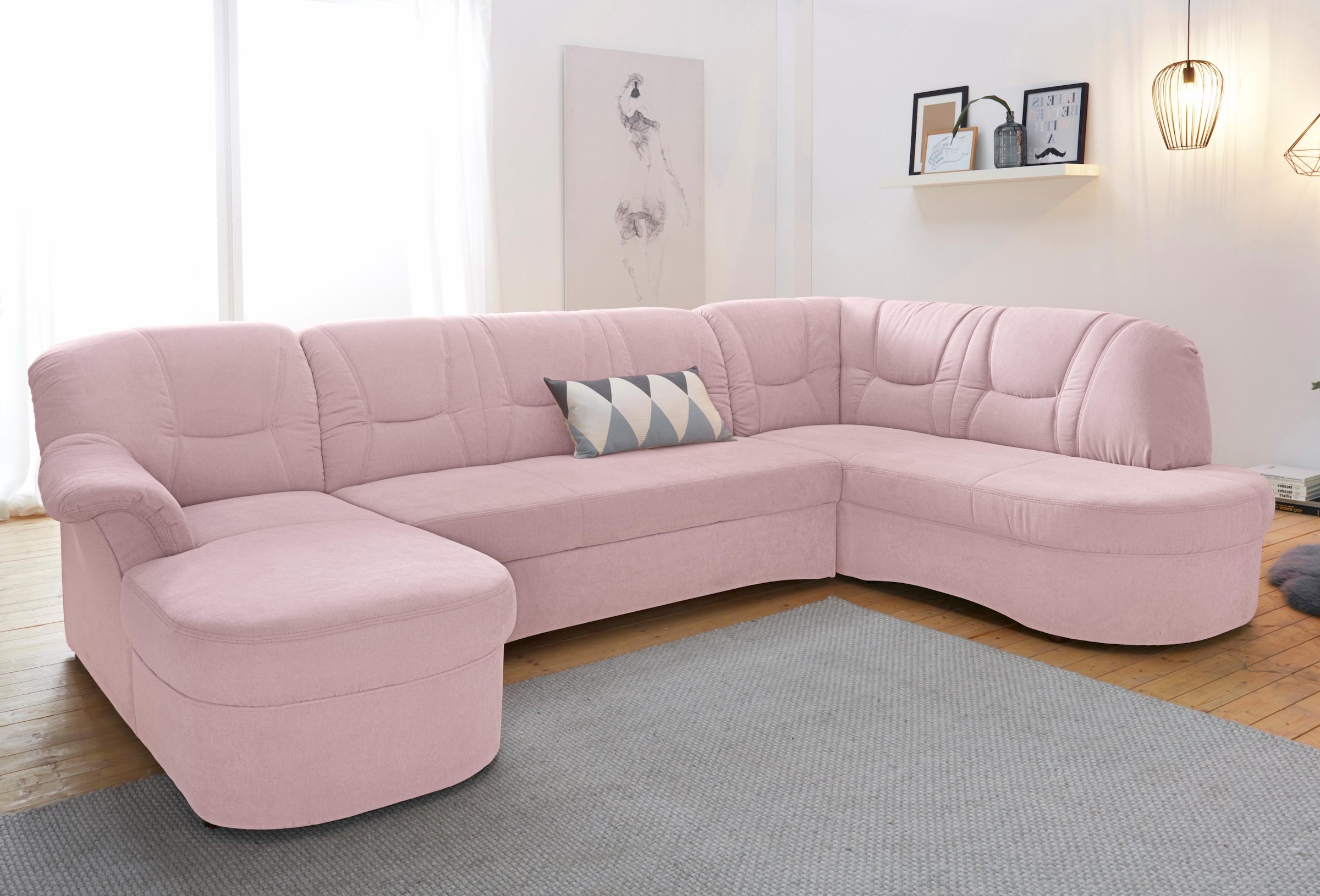 DOMO collection Wohnlandschaft »Sarafina, zeitlos und komfortabel, optional mit Federkern, U-Form«, wahlweise mit Bettfunktion